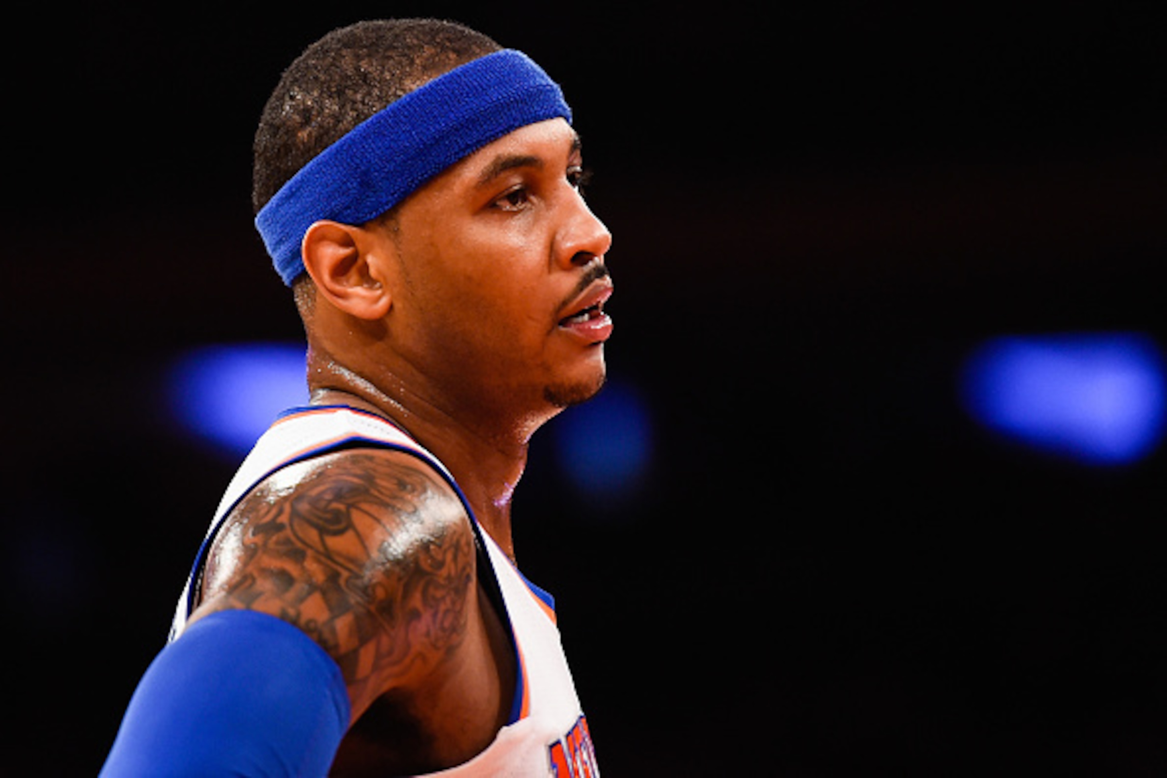 NEW YORK, NY - NOVEMBER 22:  Carmelo Anthony #7 of the New York Knicks in action during a game against the Philadelphia 76ers at Madison Square Garden on November 22, 2014 in New York City. NOTE TO USER: User expressly acknowledges and agrees that, by dow