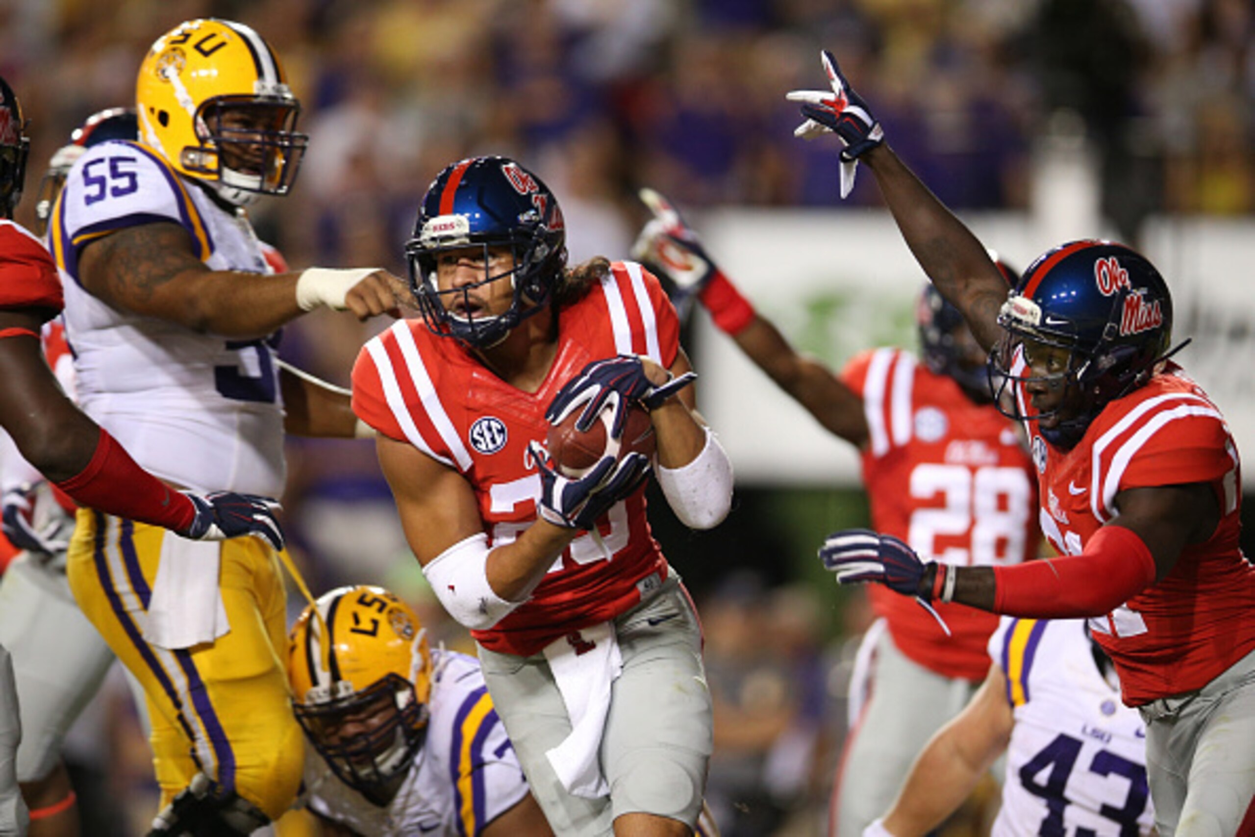 BATON ROUGE, LA - OCTOBER 25: Cody Prewitt #25 of the Mississippi Rebels recovers a fumble in the end zone against the LSU Tigers at Tiger Stadium on October 25, 2014 in Baton Rouge, Louisiana. (Photo by Chris Graythen/Getty Images) BATON ROUGE, LA - OCTOBER 25: Cody Prewitt #25 of the Mississippi Rebels recovers a fumble in the end zone against the LSU Tigers at Tiger Stadium on October 25, 2014 in Baton Rouge, Louisiana. (Photo by Chris Graythen/Getty Images)