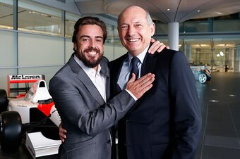 WOKING, ENGLAND- DECEMBER 10: In this handout photo provided by McLaren-Honda, Formula One driver Fernando Alonso (L) poses with Ron Dennis, Chairman & Chief Executive Officer, McLaren as McLaren-Honda announces its new driver line-up for 2015 on Decembe WOKING, ENGLAND- DECEMBER 10: In this handout photo provided by McLaren-Honda, Formula One driver Fernando Alonso (L) poses with Ron Dennis, Chairman & Chief Executive Officer, McLaren as McLaren-Honda announces its new driver line-up for 2015 on Decembe