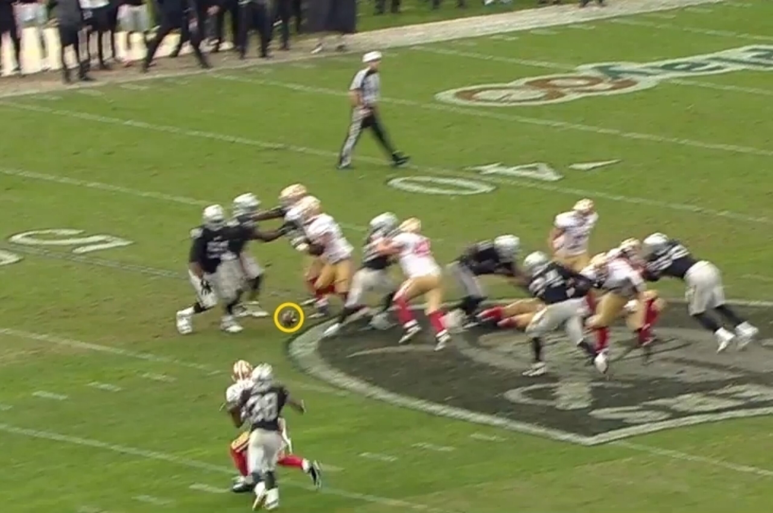 Carrie nearly breaks up fourth-down pass to Crabtree.