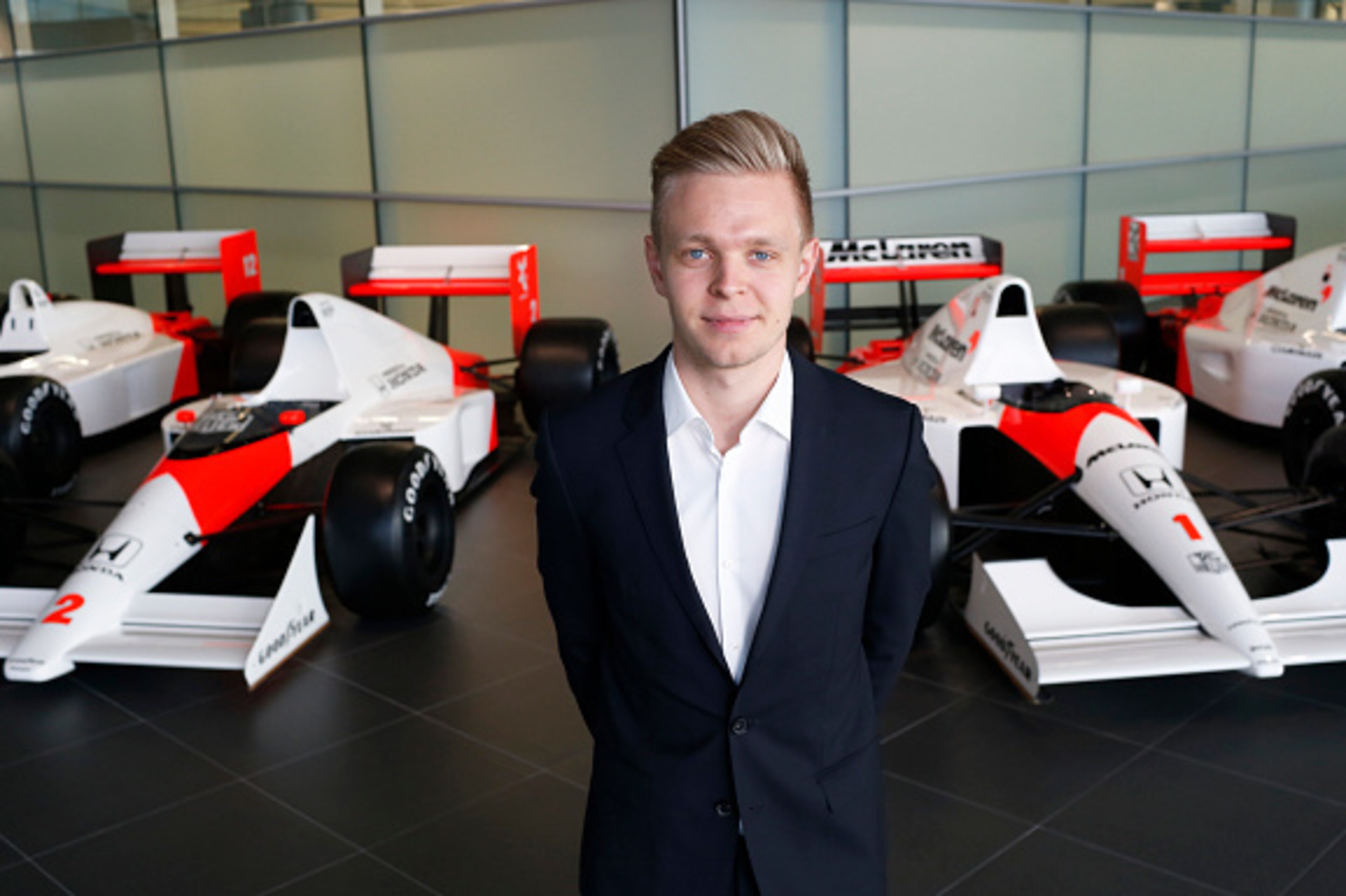 WOKING, ENGLAND- DECEMBER 10: In this handout photo provided by McLaren-Honda, Kevin Magnussen poses as McLaren-Honda announces its new driver line-up for 2015 on December 10, 2014 in Woking, England. Kevin Magnussen will remain as test and reserve driver