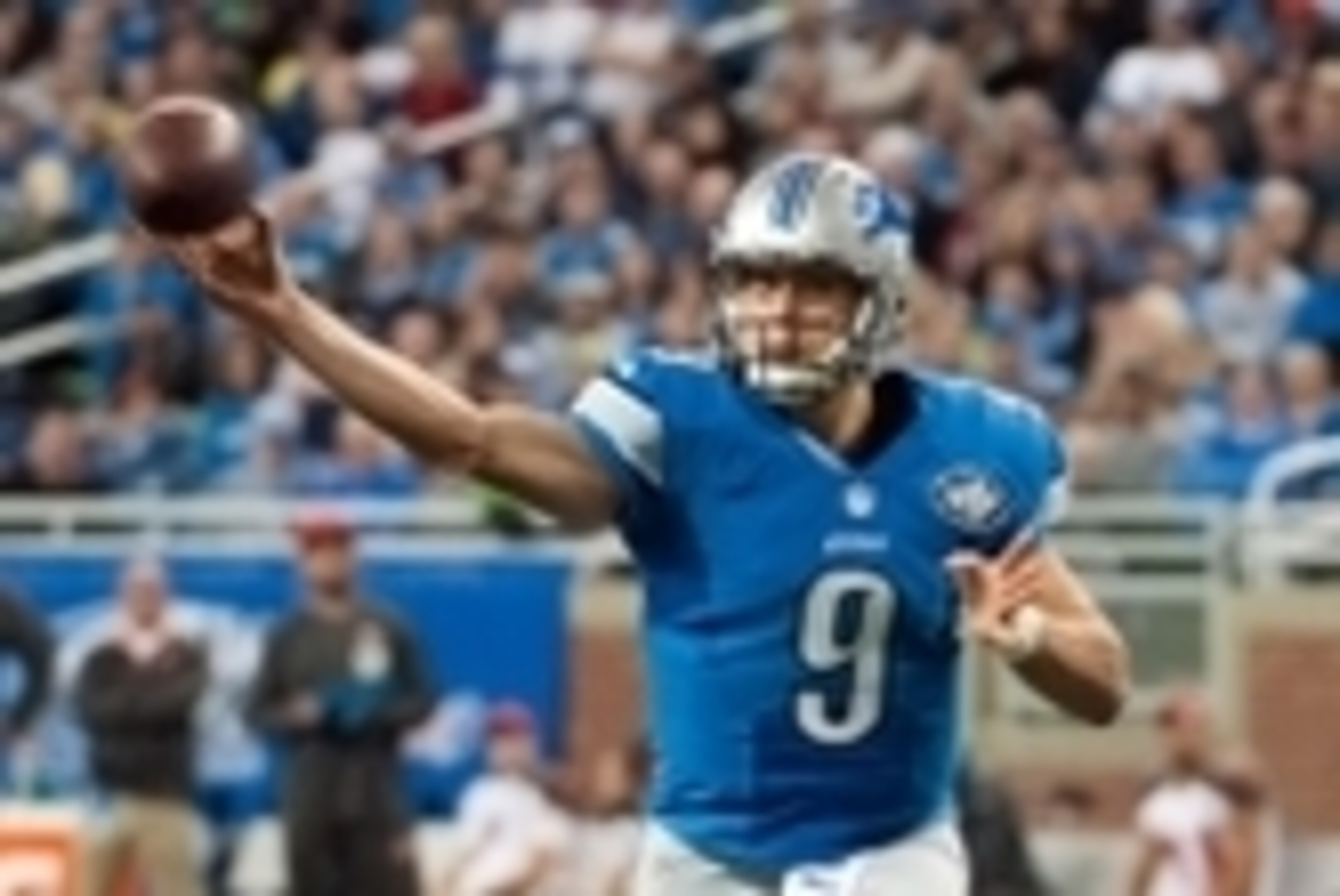 Dec 7, 2014; Detroit, MI, USA; Detroit Lions quarterback Matthew Stafford (9) drops back to pass during the third quarter against the Tampa Bay Buccaneers at Ford Field. Mandatory Credit: Tim Fuller-USA TODAY Sports Dec 7, 2014; Detroit, MI, USA; Detroit Lions quarterback Matthew Stafford (9) drops back to pass during the third quarter against the Tampa Bay Buccaneers at Ford Field. Mandatory Credit: Tim Fuller-USA TODAY Sports