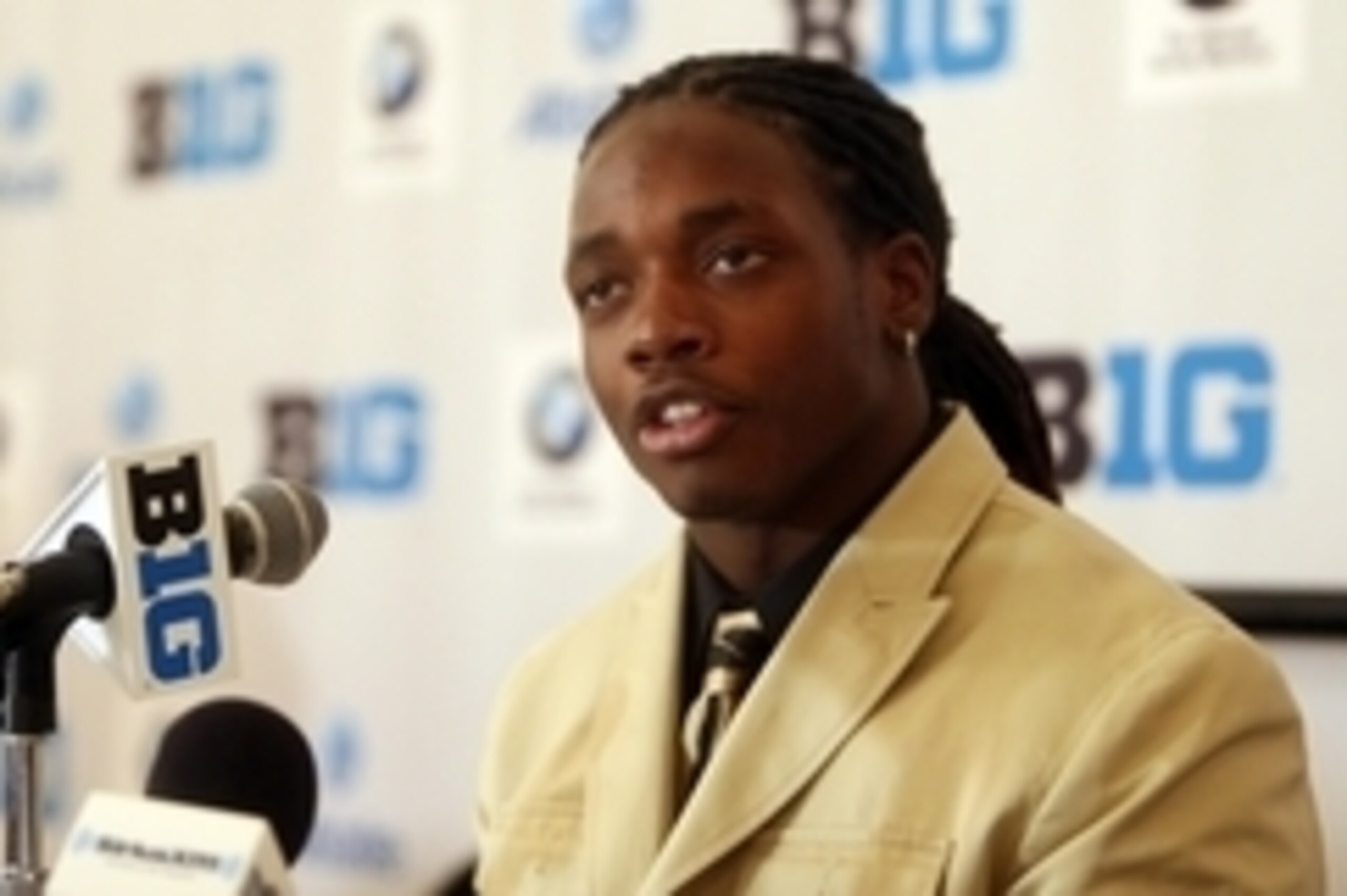 Jul 28, 2014; Chicago, IL, USA; Wisconsin Badgers running back Melvin Gordon addresses the media during the Big Ten football media day at Hilton Chicago. Mandatory Credit: Jerry Lai-USA TODAY Sports