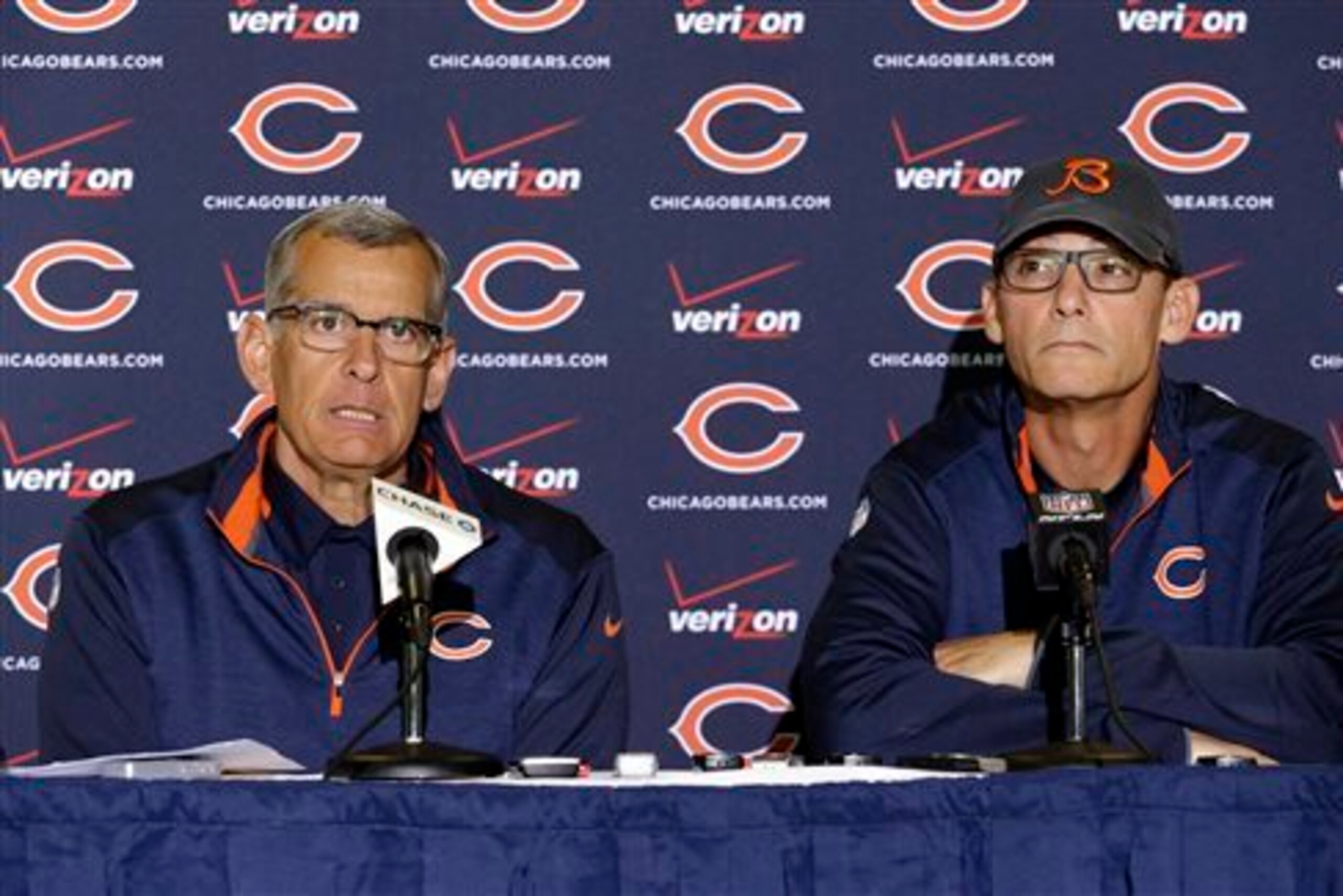 Bears general manager Phil Emery, left, and head coach Marc Trestman, right.