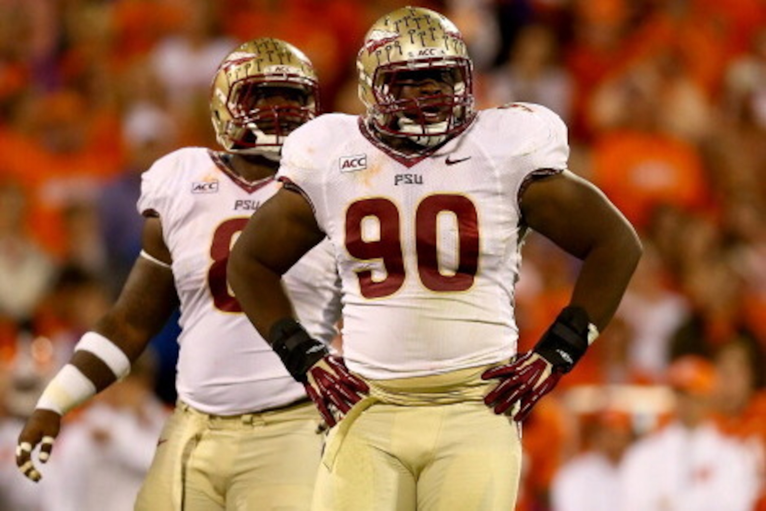 CLEMSON, SC - OCTOBER 19: Eddie Goldman #90 of the Florida State Seminoles during their game at Memorial Stadium on October 19, 2013 in Clemson, South Carolina. (Photo by Streeter Lecka/Getty Images) CLEMSON, SC - OCTOBER 19: Eddie Goldman #90 of the Florida State Seminoles during their game at Memorial Stadium on October 19, 2013 in Clemson, South Carolina. (Photo by Streeter Lecka/Getty Images)