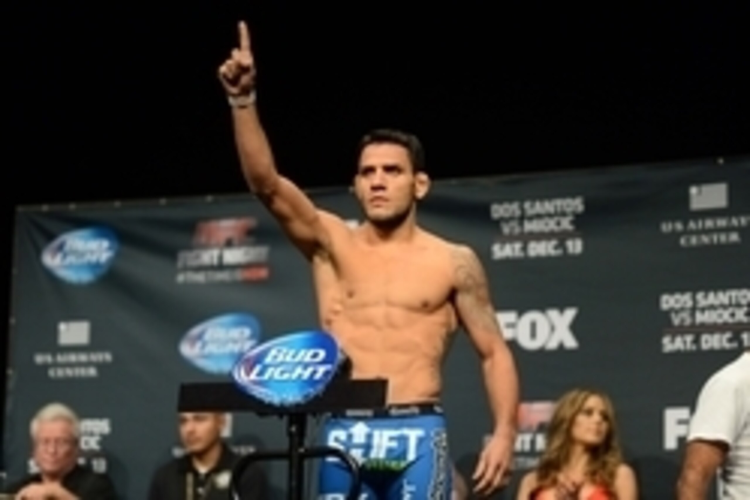 Dec 12, 2014; Phoenix, AZ, USA; Rafael dos Anjos weighs in for his bout against Nate Diaz (not pictured) during weigh-ins for UFC Fight Night at Phoenix Convention Center. Mandatory Credit: Joe Camporeale-USA TODAY Sports Dec 12, 2014; Phoenix, AZ, USA; Rafael dos Anjos weighs in for his bout against Nate Diaz (not pictured) during weigh-ins for UFC Fight Night at Phoenix Convention Center. Mandatory Credit: Joe Camporeale-USA TODAY Sports