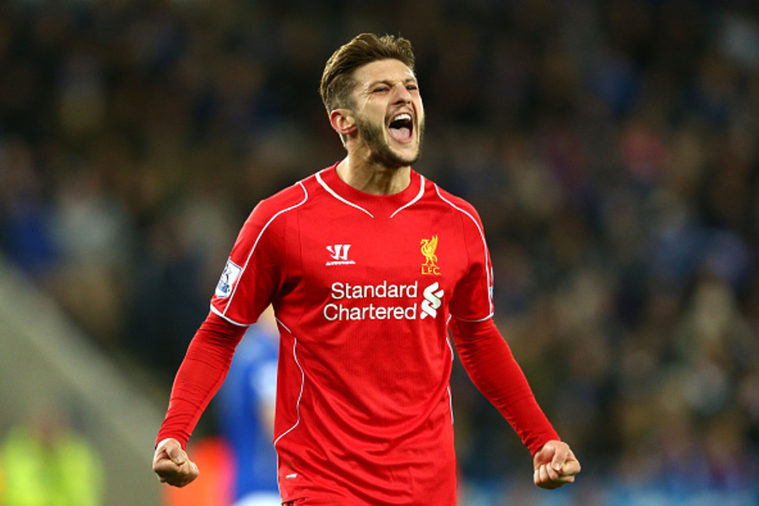 LEICESTER, ENGLAND - DECEMBER 02: Adam Lallana of Liverpool celebrates after scoring a goal to level the scores at 1-1 during the Barclays Premier League match between Leicester City and Liverpool at The King Power Stadium on December 2, 2014 in Leiceste LEICESTER, ENGLAND - DECEMBER 02: Adam Lallana of Liverpool celebrates after scoring a goal to level the scores at 1-1 during the Barclays Premier League match between Leicester City and Liverpool at The King Power Stadium on December 2, 2014 in Leiceste