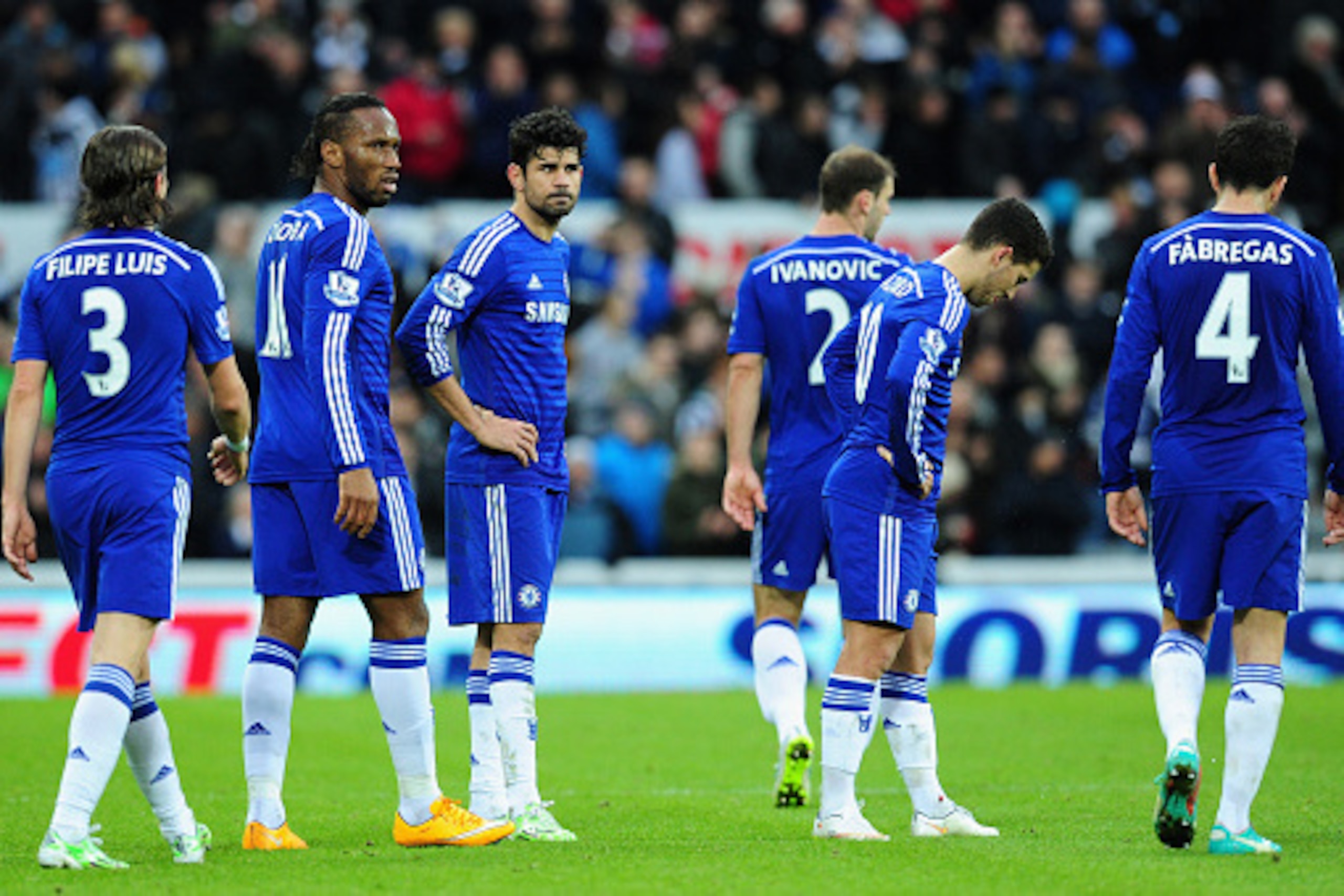 NEWCASTLE UPON TYNE, ENGLAND - DECEMBER 06:  Chelsea players Didier Drogba and Diego Costa (c)look on as their unbeaten league run comes to an end after the Barclays Premier League match between Newcastle United and Chelsea at St James' Park on December 6