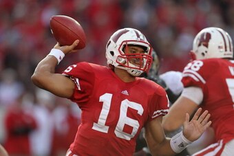 MADISON, WI - NOVEMBER 05: Russell Wilson #16 of the Wisconsin Badgers throws a pass against the Purdue Boilermakers at Camp Randall Stadium on November 5, 2011 in Madison Wisconsin. Wisconsin defeated Purdue 62-17. (Photo by Jonathan Daniel/Getty Images)
