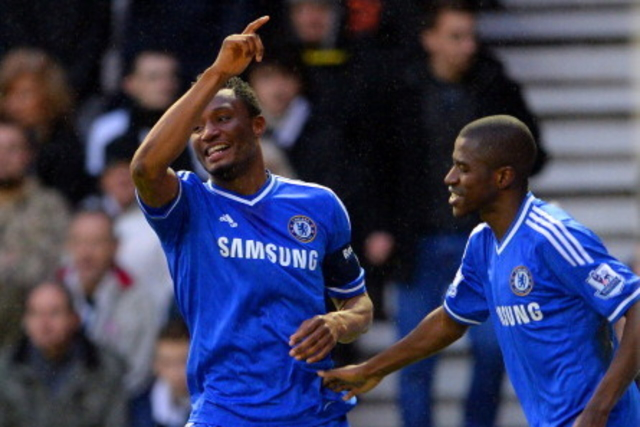 DERBY, ENGLAND - JANUARY 05:  John Obi Mikel of Chelsea celebrates scoring the opening goal during the Budweiser FA Cup Third Round match between Derby County and Chelsea at iPro Stadium on January 5, 2014 in Derby, England.  (Photo by Michael Regan/Getty