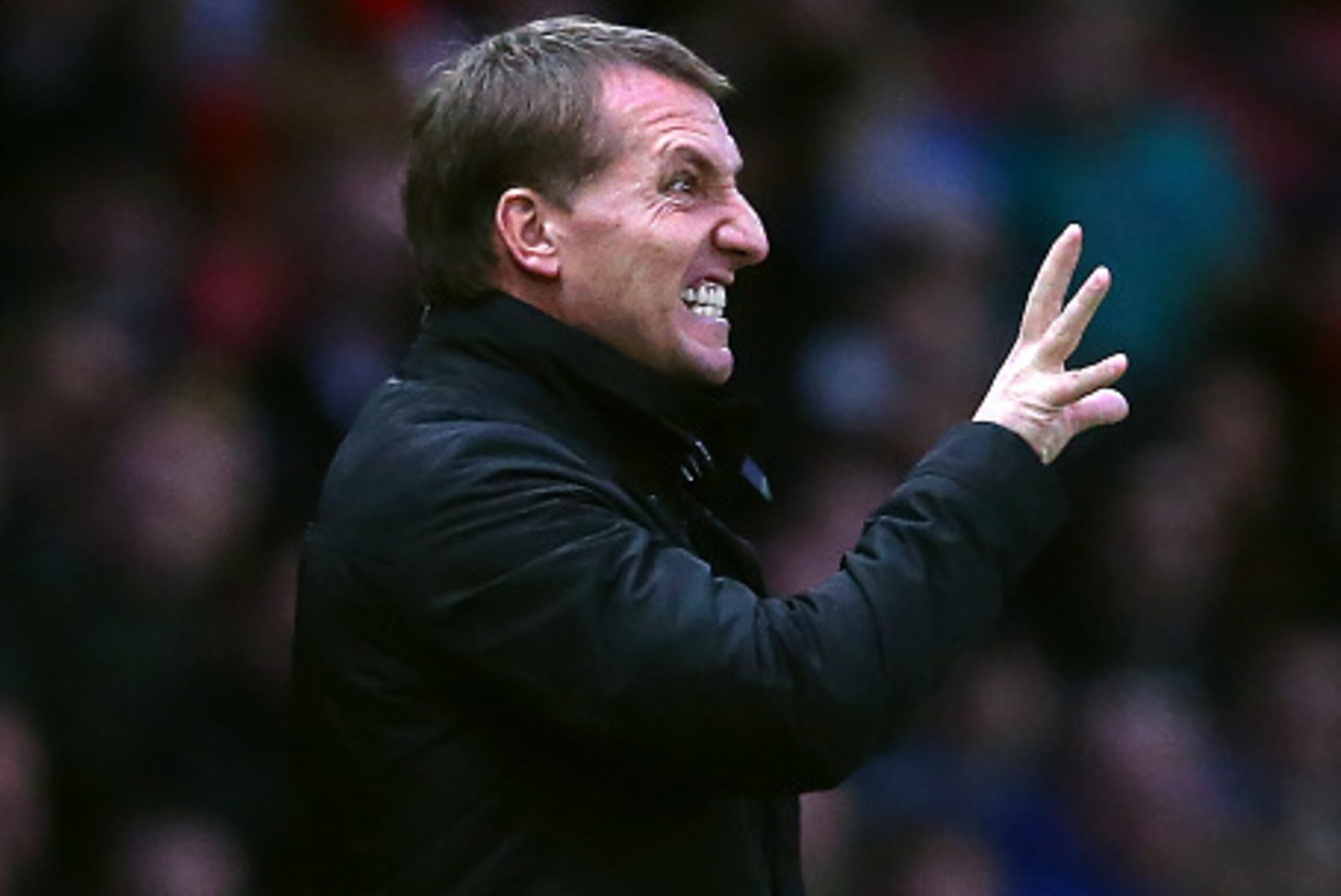 MANCHESTER, ENGLAND - DECEMBER 14:  Liverpool Manager Brendan Rodgers gestures during the Barclays Premier League match between Manchester United and Liverpool at Old Trafford on December 14, 2014 in Manchester, England.  (Photo by Alex Livesey/Getty Imag