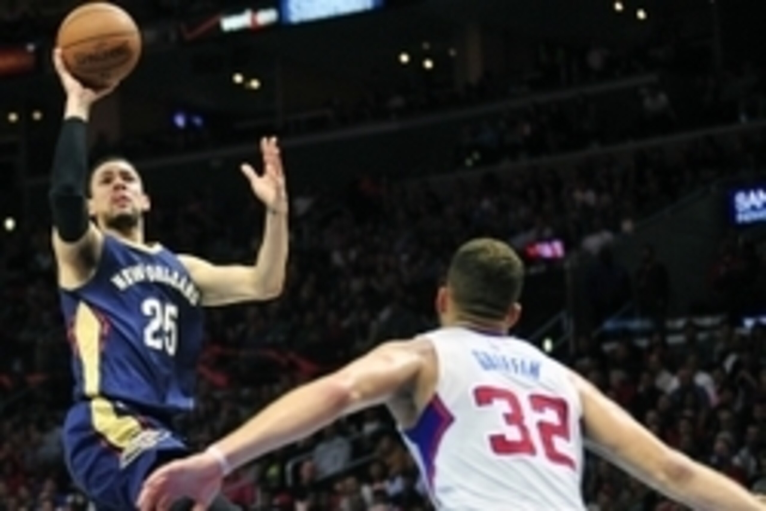 December 6, 2014; Los Angeles, CA, USA; New Orleans Pelicans guard Austin Rivers (25) shoots a basket against the Los Angeles Clippers during the second half at Staples Center. Mandatory Credit: Gary A. Vasquez-USA TODAY Sports