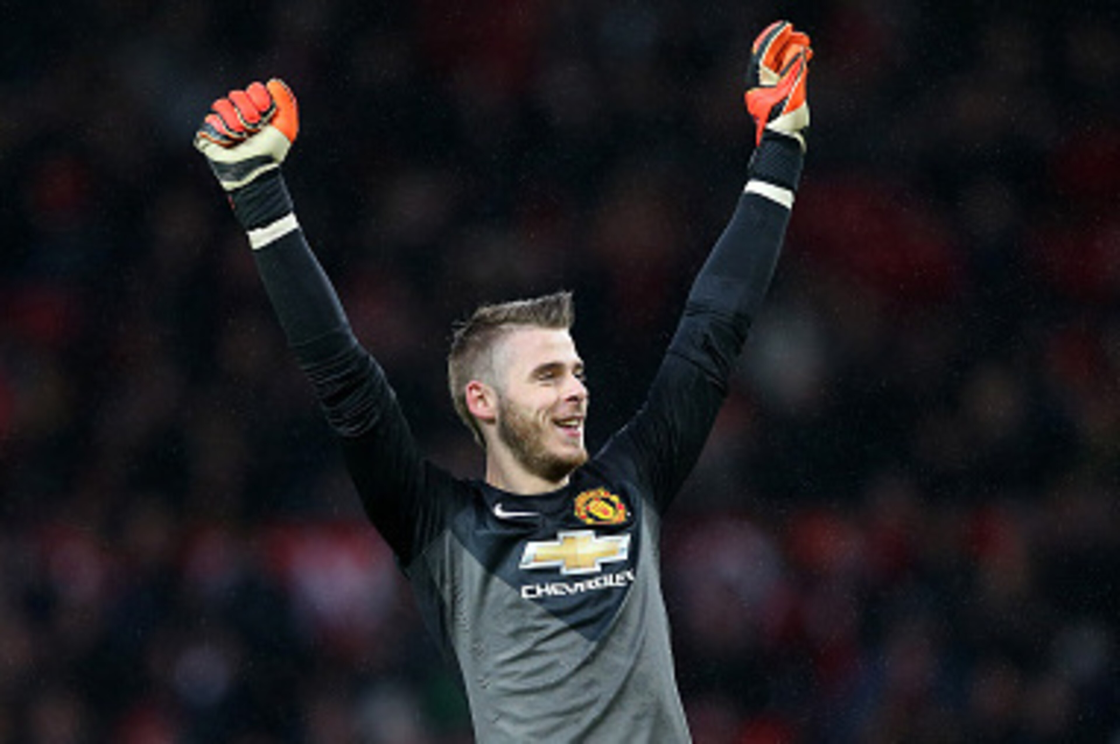 MANCHESTER, ENGLAND - DECEMBER 14: David De Gea of Manchester United celebrates the third goal during the Barclays Premier League match between Manchester United and Liverpool at Old Trafford on December 14, 2014 in Manchester, England. (Photo by Alex L MANCHESTER, ENGLAND - DECEMBER 14: David De Gea of Manchester United celebrates the third goal during the Barclays Premier League match between Manchester United and Liverpool at Old Trafford on December 14, 2014 in Manchester, England. (Photo by Alex L