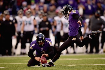 BALTIMORE, MD - DECEMBER 14: Kicker Justin Tucker #9 of the Baltimore Ravens kicks a 4th quarter fieldgoal agianst the Jacksonville Jaguars at M&T Bank Stadium on December 14, 2014 in Baltimore, Maryland.  (Photo by Patrick Smith/Getty Images)