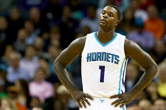 CHARLOTTE, NC - NOVEMBER 24:  Lance Stephenson #1 of the Charlotte Hornets reacts to a call against the Los Angeles Clippers during their game at Time Warner Cable Arena on November 24, 2014 in Charlotte, North Carolina.
NOTE TO USER: User expressly ackno
