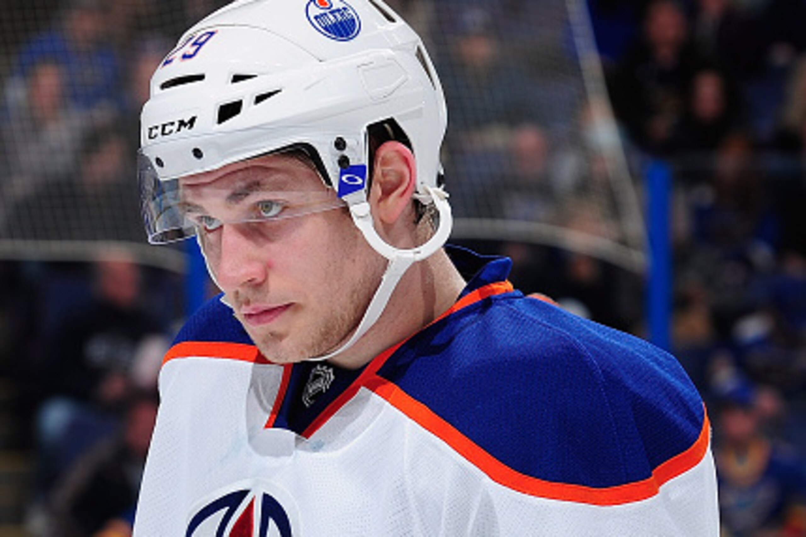 ST. LOUIS, MO - NOVEMBER 28: Leon Draisaitl #29 of the Edmonton Oilers looks on during a game against the St. Louis Blues on November 28, 2014 at Scottrade Center in St. Louis, Missouri. (Photo by Jeff Curry/NHLI via Getty Images)
