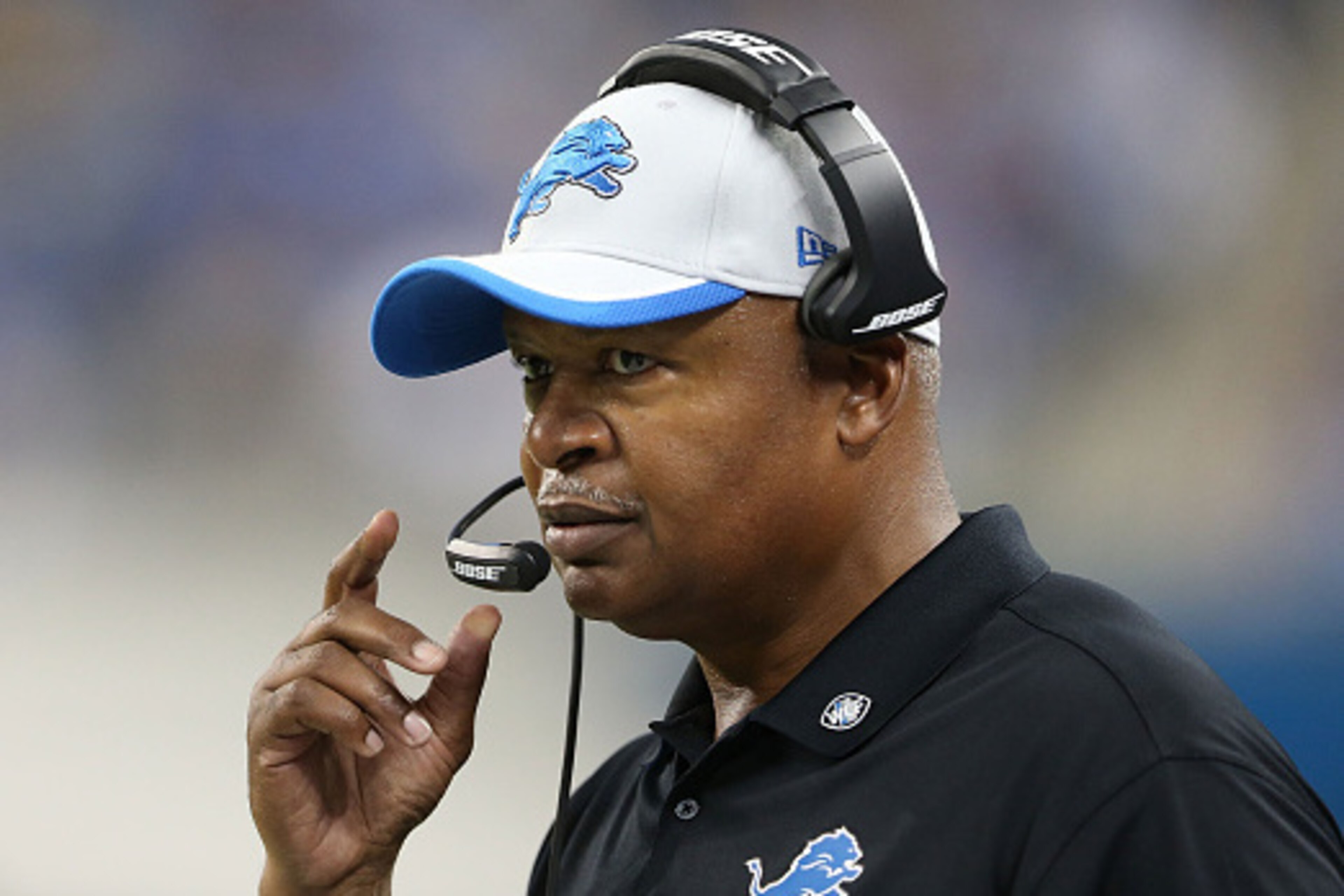 DETROIT, MI - SEPTEMBER 21:  Detroit Lions head coach Jim Caldwell watches the action during the third quarter of the game against the Green Bay Packers at Ford Field on September 21, 2014 in Detroit, Michigan. The Lions defeated the Packers 19-7.  (Photo