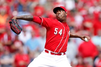 CINCINNATI, OH - SEPTEMBER 11: Aroldis Chapman #54 of the Cincinnati Reds pitches in the ninth inning of the game against the St. Louis Cardinals at Great American Ball Park on September 11, 2014 in Cincinnati, Ohio. The Reds won the game 1-0. (Photo by J