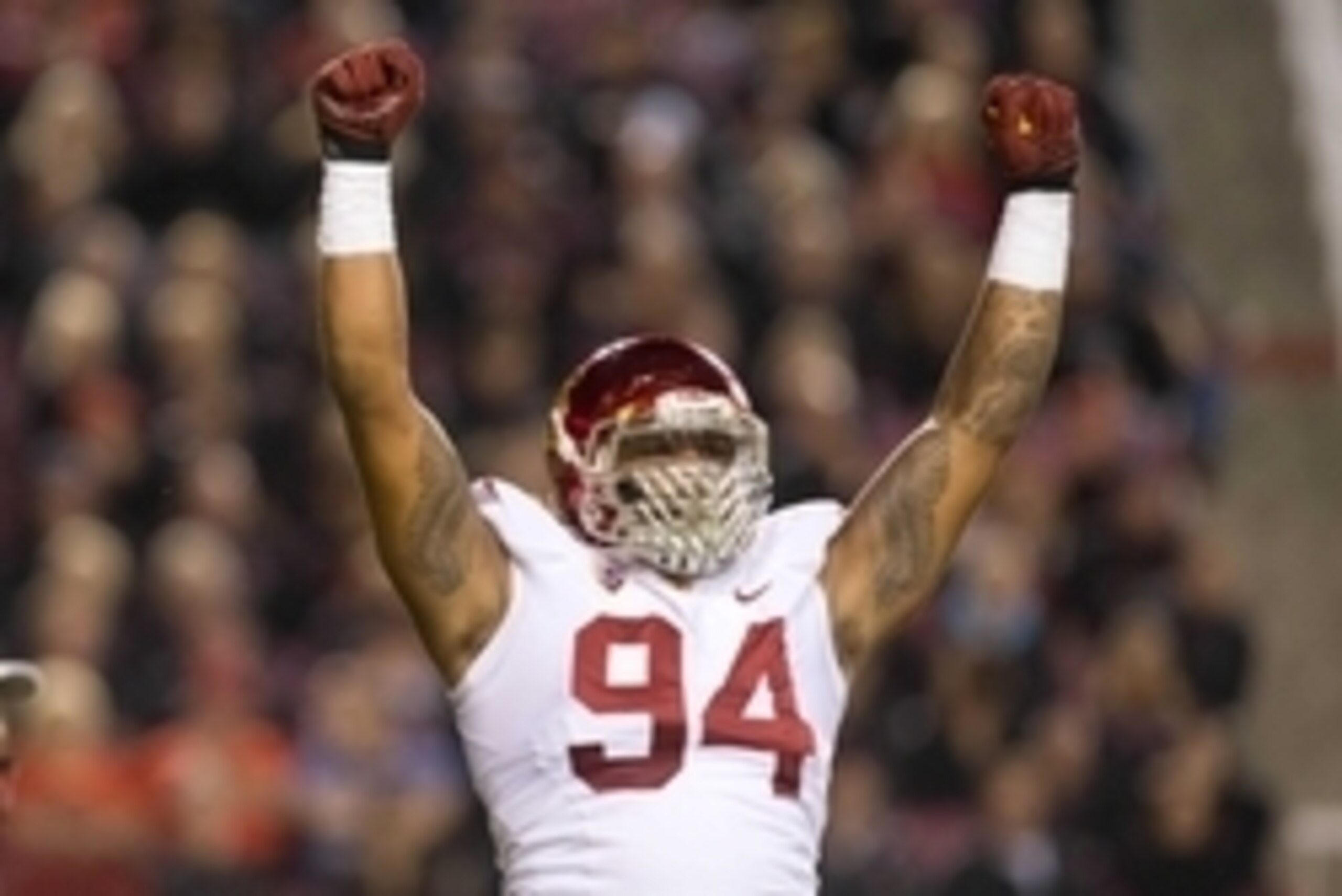 Oct 25, 2014; Salt Lake City, UT, USA; USC Trojans defensive end Leonard Williams (94) reacts during the first half against the Utah Utes at Rice-Eccles Stadium. Mandatory Credit: Russ Isabella-USA TODAY Sports