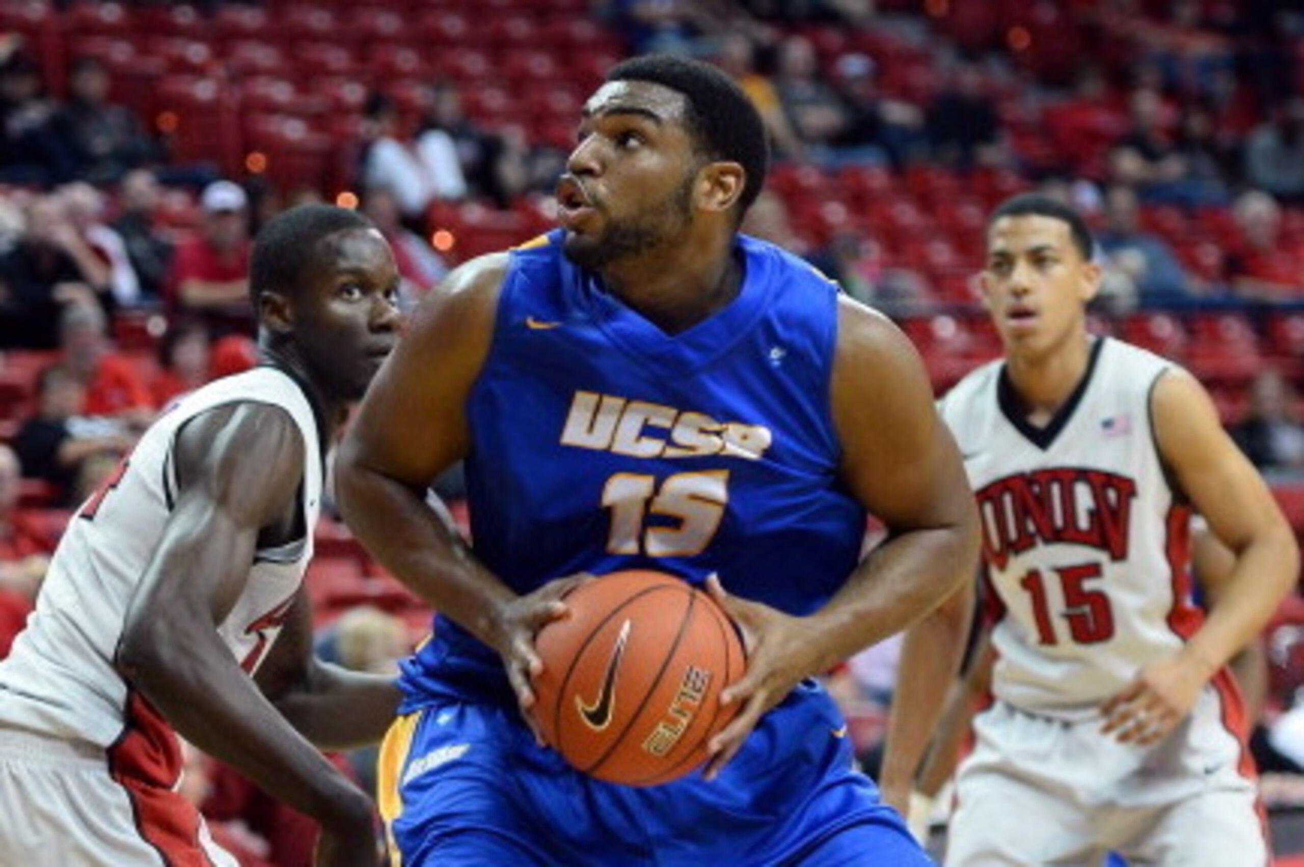 LAS VEGAS, NV - NOVEMBER 12:  Alan Williams #15 of the UC Santa Barbara Gauchos drives during a game against the UNLV Rebels at the Thomas & Mack Center on November 12, 2013 in Las Vegas, Nevada. UC Santa Barbara won 86-65.  (Photo by Ethan Miller/Getty I