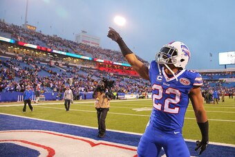 ORCHARD PARK, NY - DECEMBER 14:   Fred Jackson #22 of the Buffalo Bills celebrates after beating the Green Bay Packers at Ralph Wilson Stadium on December 14, 2014 in Orchard Park, New York.  (Photo by Brett Carlsen/Getty Images)