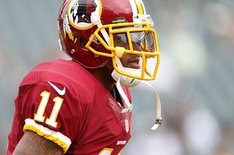 PHILADELPHIA, PA - SEPTEMBER 21:  DeSean Jackson #11 of the Washington Redskins looks on before playing against the Philadelphia Eagles at Lincoln Financial Field on September 21, 2014 in Philadelphia, Pennsylvania.  (Photo by Rich Schultz/Getty Images)