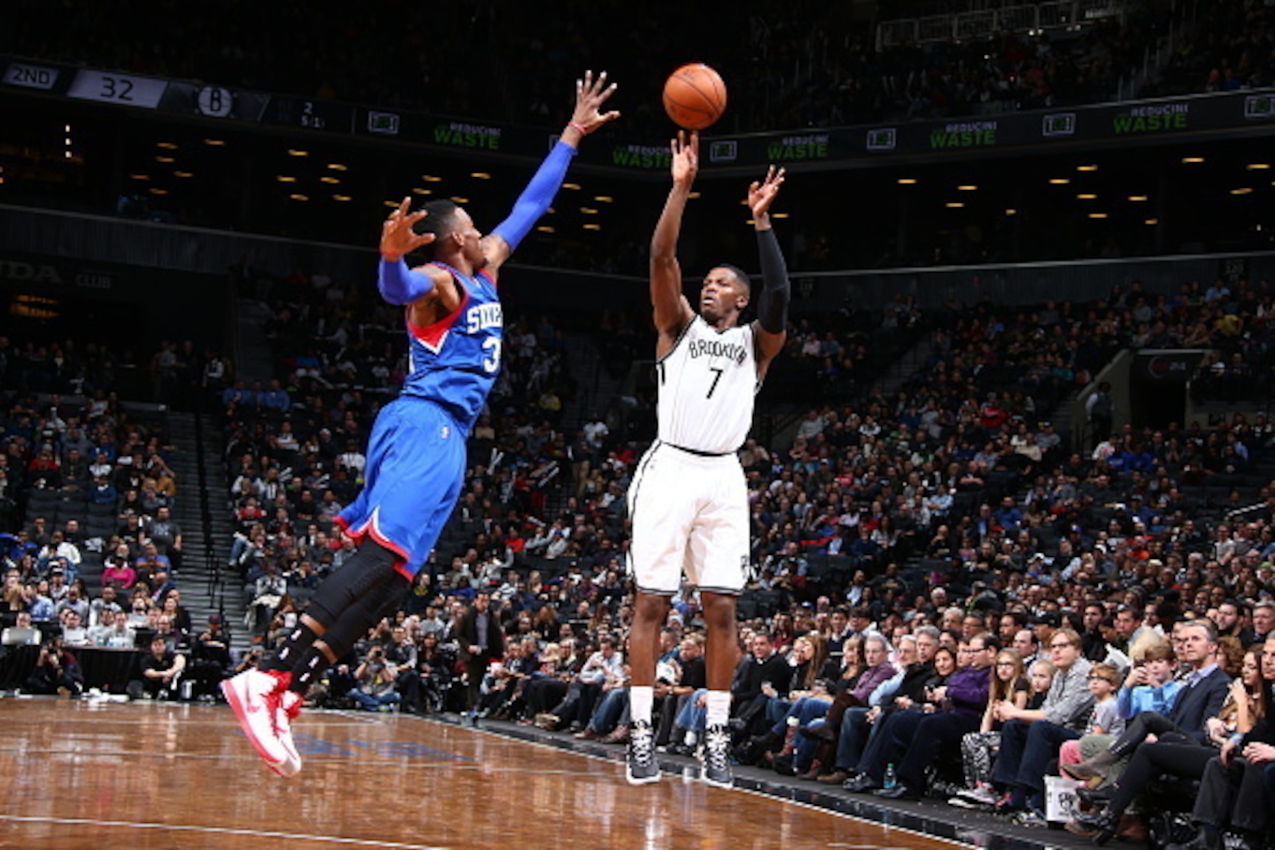 BROOKLYN, NY - DECEMBER 12:  Joe Johnson #7 of the Brooklyn Nets shoots the ball against the Philadelphia 76ers during the game on December 12, 2014 at Barclays Center in Brooklyn, New York. NOTE TO USER: User expressly acknowledges and agrees that, by do