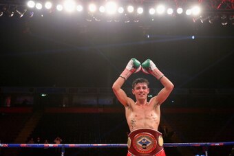MANCHESTER, ENGLAND - APRIL 19:  Anthony Crolla celebrates after victory over John Murray during the WBO Inter-Continental Lightweight Title fight between Anthony Crolla and John Murray at the Phones 4 U Arena on April 19, 2014 in Manchester, England.  (P