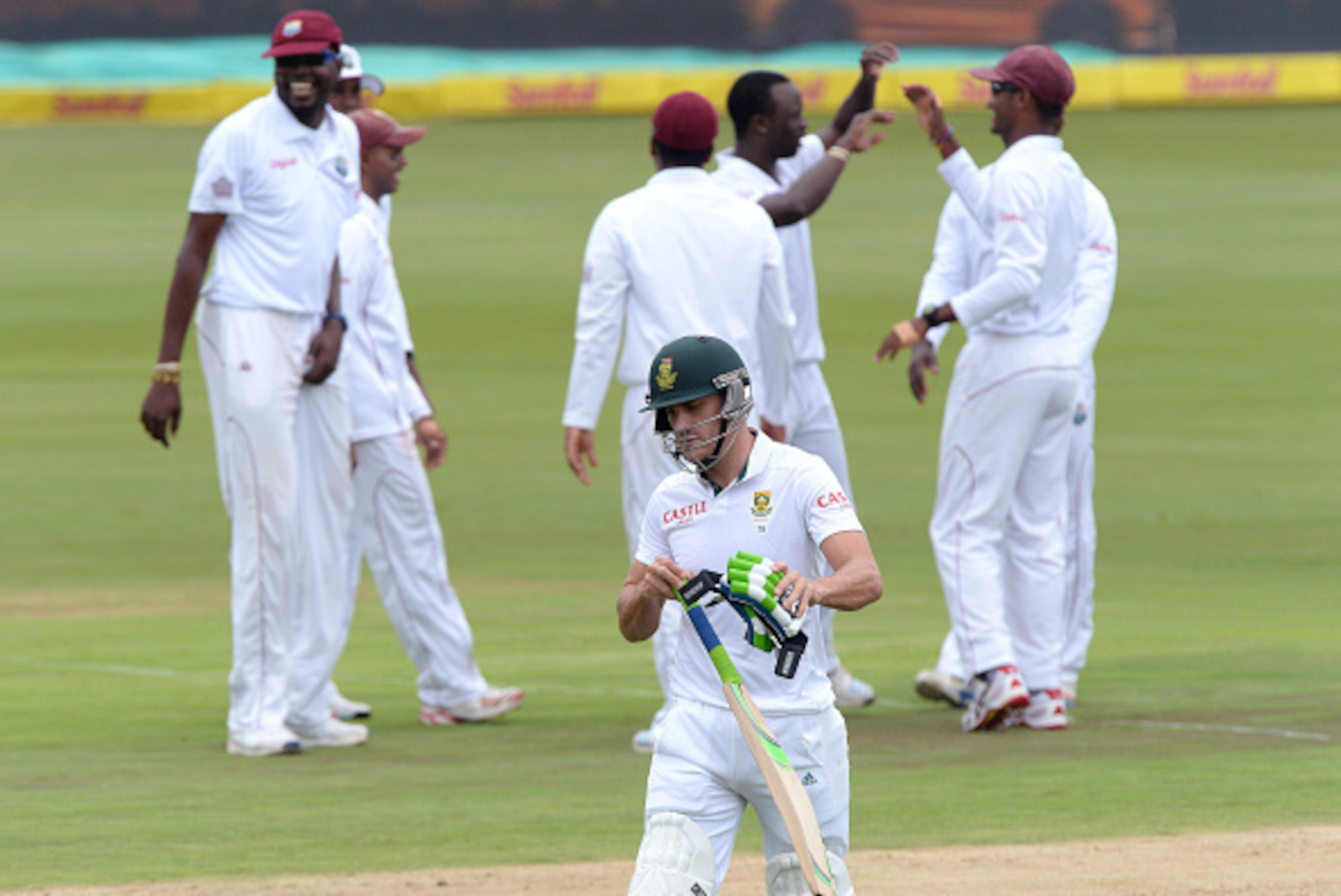 PRETORIA, SOUTH AFRICA - DECEMBER 17: (SOUTH AFRICA OUT)  Faf du Plessis of South Africa walks off for a duck during day 1 of the 1st Test match between South Africa and West Indies at SuperSport Park on December 17, 2014 in Pretoria, South Africa. (Photo