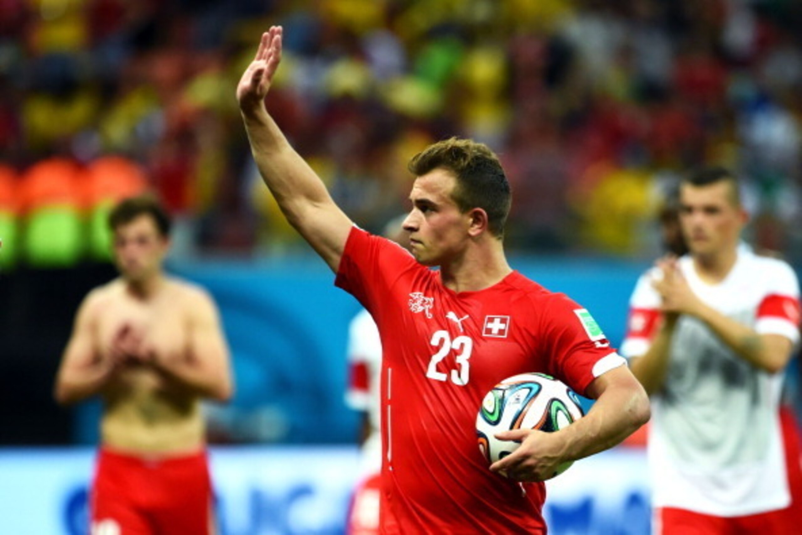 MANAUS, BRAZIL - JUNE 25:  Xherdan Shaqiri of Switzerland acknowledges the fans after a 3-0 victory over Honduras in the 2014 FIFA World Cup Brazil Group E match between Honduras and Switzerland at Arena Amazonia on June 25, 2014 in Manaus, Brazil.  (Phot