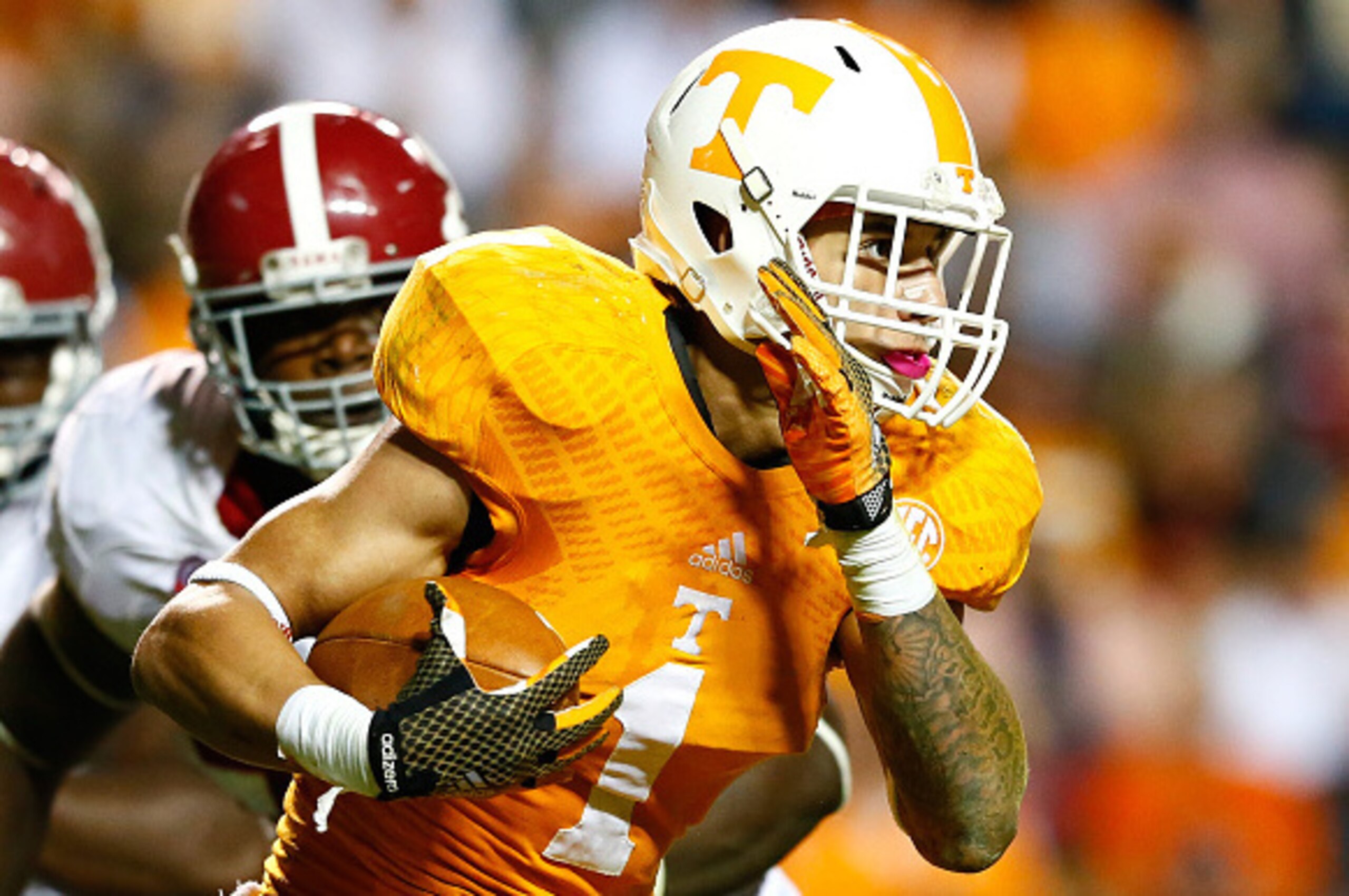 KNOXVILLE, TN - OCTOBER 25:  Jalen Hurd #1 of the Tennessee Volunteers against the Alabama Crimson Tide at Neyland Stadium on October 25, 2014 in Knoxville, Tennessee.  (Photo by Kevin C. Cox/Getty Images)