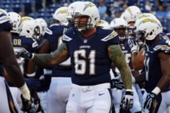 Aug 8, 2013; San Diego, CA, USA; San Diego Chargers center Nick Hardwick (61) before the game against the Seattle Seahawks at Qualcomm Stadium. Mandatory Credit: Jody Gomez-USA TODAY Sports