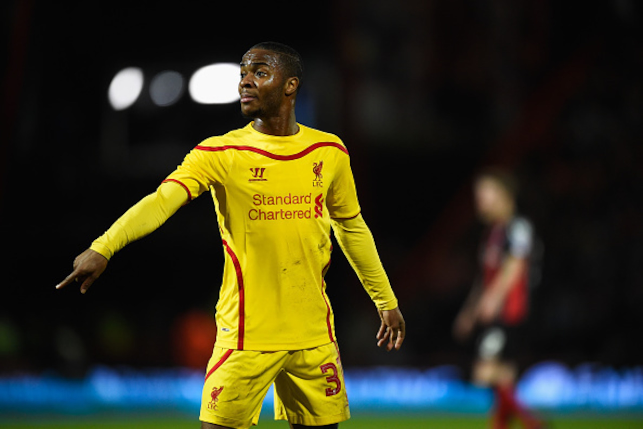 BOURNEMOUTH, ENGLAND - DECEMBER 17: Raheem Sterling of Liverpool makes his point during the Capital One Cup Quarter-Final match between Bournemouth and Liverpool at Goldsands Stadium on December 17, 2014 in Bournemouth, England. (Photo by Mike Hewitt/Ge BOURNEMOUTH, ENGLAND - DECEMBER 17: Raheem Sterling of Liverpool makes his point during the Capital One Cup Quarter-Final match between Bournemouth and Liverpool at Goldsands Stadium on December 17, 2014 in Bournemouth, England. (Photo by Mike Hewitt/Ge