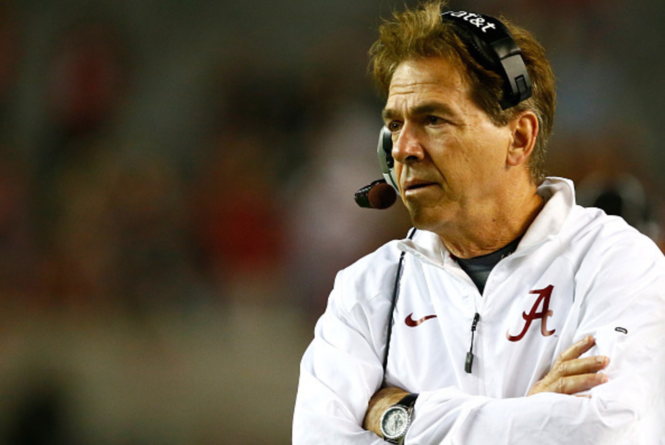 TUSCALOOSA, AL - NOVEMBER 22:  Head coach Nick Saban of the Alabama Crimson Tide looks on during the game against the Western Carolina Catamounts at Bryant-Denny Stadium on November 22, 2014 in Tuscaloosa, Alabama.  (Photo by Kevin C. Cox/Getty Images)