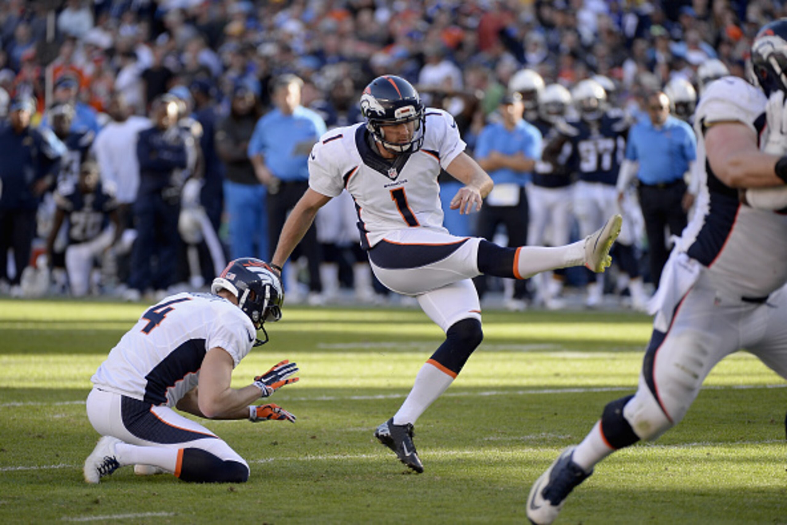 SAN DIEGO, CA - DECEMBER 14: Kicker Connor Barth #1 of the Denver Broncos makes a 19-yard field goal against the San Diego Chargers at Qualcomm Stadium on December 14, 2014 in San Diego, California. (Photo by Harry How/Getty Images) SAN DIEGO, CA - DECEMBER 14: Kicker Connor Barth #1 of the Denver Broncos makes a 19-yard field goal against the San Diego Chargers at Qualcomm Stadium on December 14, 2014 in San Diego, California. (Photo by Harry How/Getty Images)