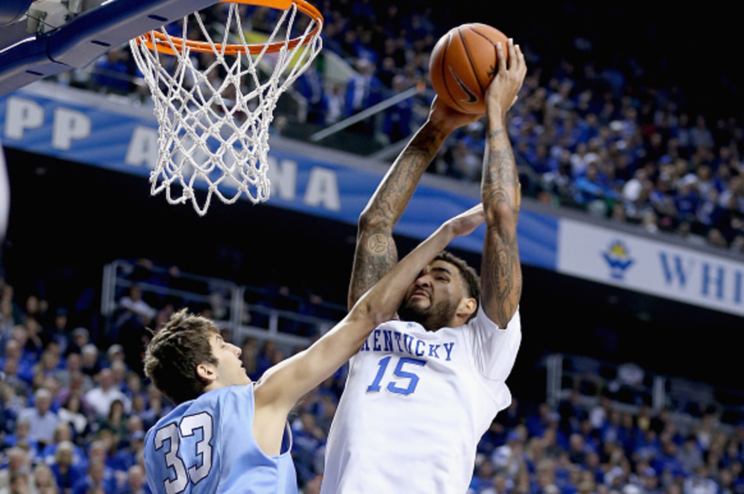 LEXINGTON, KY - DECEMBER 10:  Willie Cauley-Stein #15 of the Kentucky Wildcats shoots the ball during the game against the Columbia Lions at Rupp Arena on December 10, 2014 in Lexington, Kentucky.  (Photo by Andy Lyons/Getty Images)