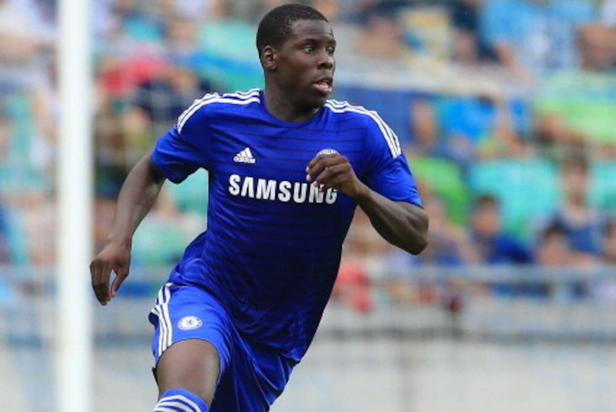LJUBLJANA, SLOVENIA - JULY 27: Kurt Zouma of Chelsea in action during the Pre Season Friendly  match between FC Olimpija Ljubljana and Chelsea at Stozice stadium in Ljubljana, Slovenia on Sunday, July 27, 2014. (Photo by Srdjan Stevanovic/Getty Images)