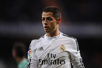 MADRID, SPAIN - DECEMBER 02:  Javier 'Chicharito' Hernandez of Real Madrid
looks on during the Copa Del Rey Round of 32, Second Leg match between Real Madrid CF and Cornella at Santiago Bernabeu stadium on December 2, 2014 in Madrid, Spain.  (Photo by Den
