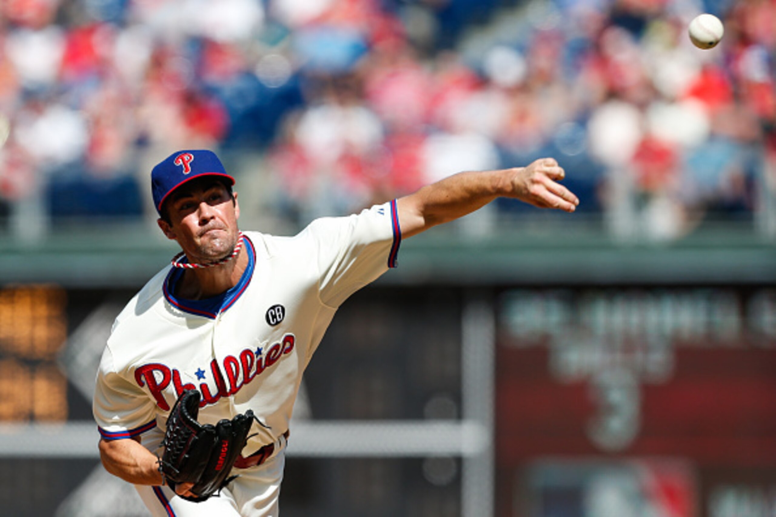 PHILADELPHIA, PA - SEPTEMBER 28: Starting pitcher Cole Hamels #35 of the Philadelphia Phillies throws a pitch in the first inning of the game against the Atlanta Braves at Citizens Bank Park on September 28, 2014 in Philadelphia, Pennsylvania. (Photo by B