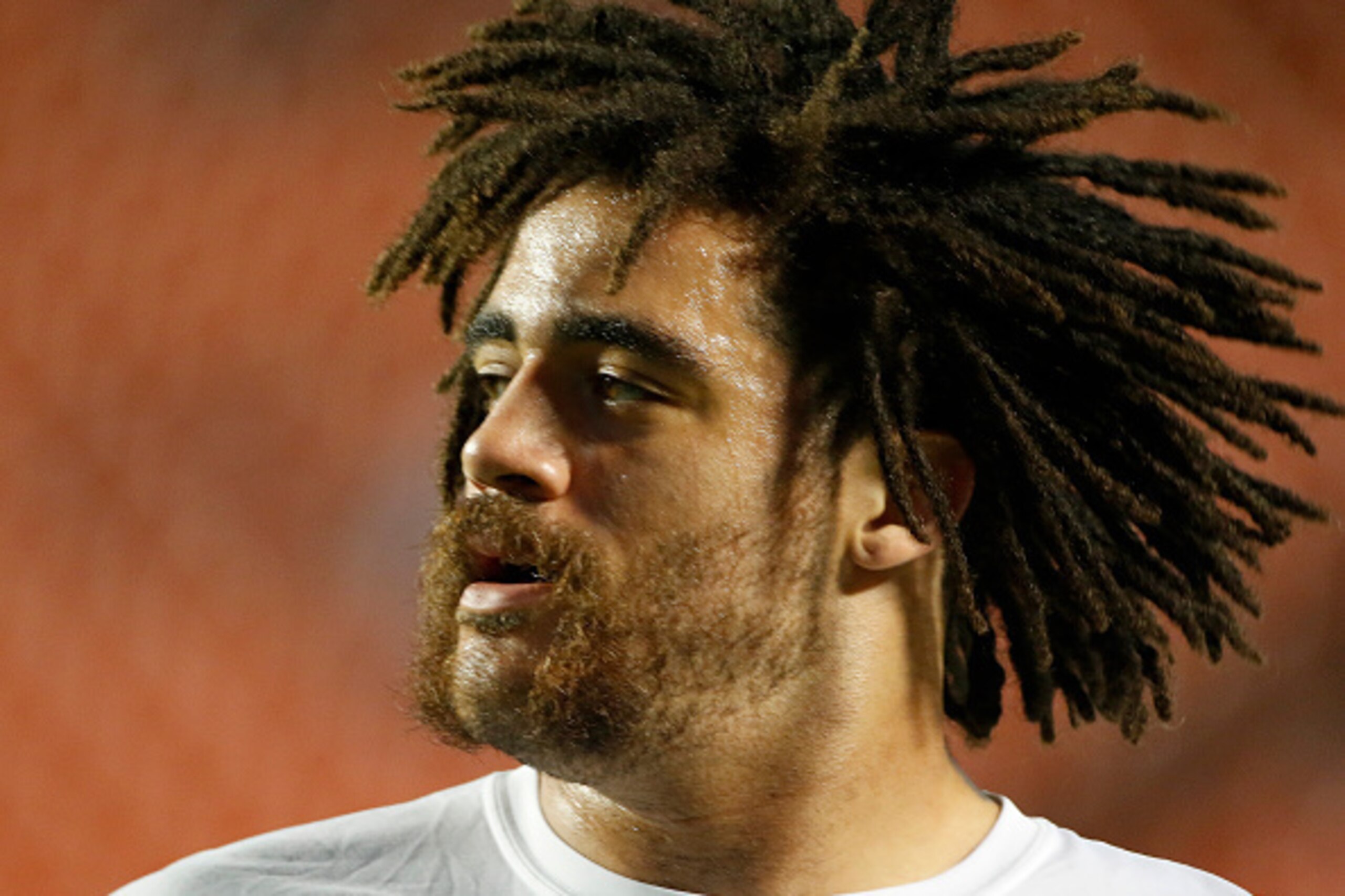 MIAMI GARDENS, FL - NOVEMBER 13:  Defensive tackle Jared Odrick #98 of the Miami Dolphins walks on the field before a game against the Buffalo Bills at Sun Life Stadium on November 13, 2014 in Miami Gardens, Florida.  (Photo by Marc Serota/Getty Images)