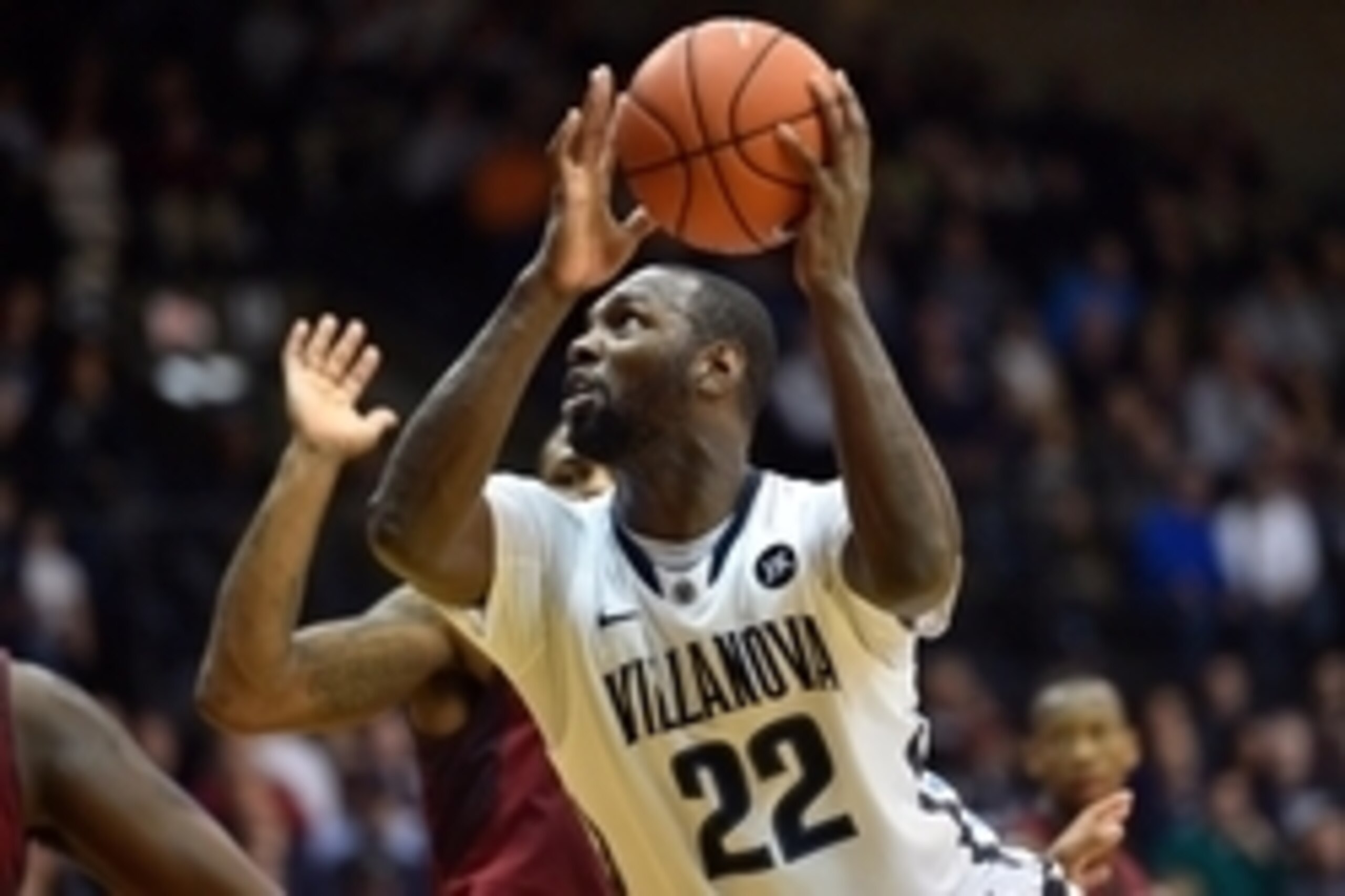 Dec 14, 2014; Villanova, PA, USA; Villanova Wildcats forward JayVaughn Pinkston (22) drives to the net against the Temple Owls at The Pavilion. Villanova won 85-62.  Mandatory Credit: Derik Hamilton-USA TODAY Sports