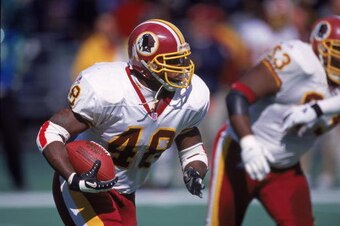 8 Oct 2000:  Stephen Davis #48 of the Washington Redskins moves with the ball during the game against the Philadelphia Eagles at the Veterans Stadium in Philadelphia, Pennsylvania. The Redskins defeated the Eagles 17-14.Mandatory Credit: Doug Pensinger  /