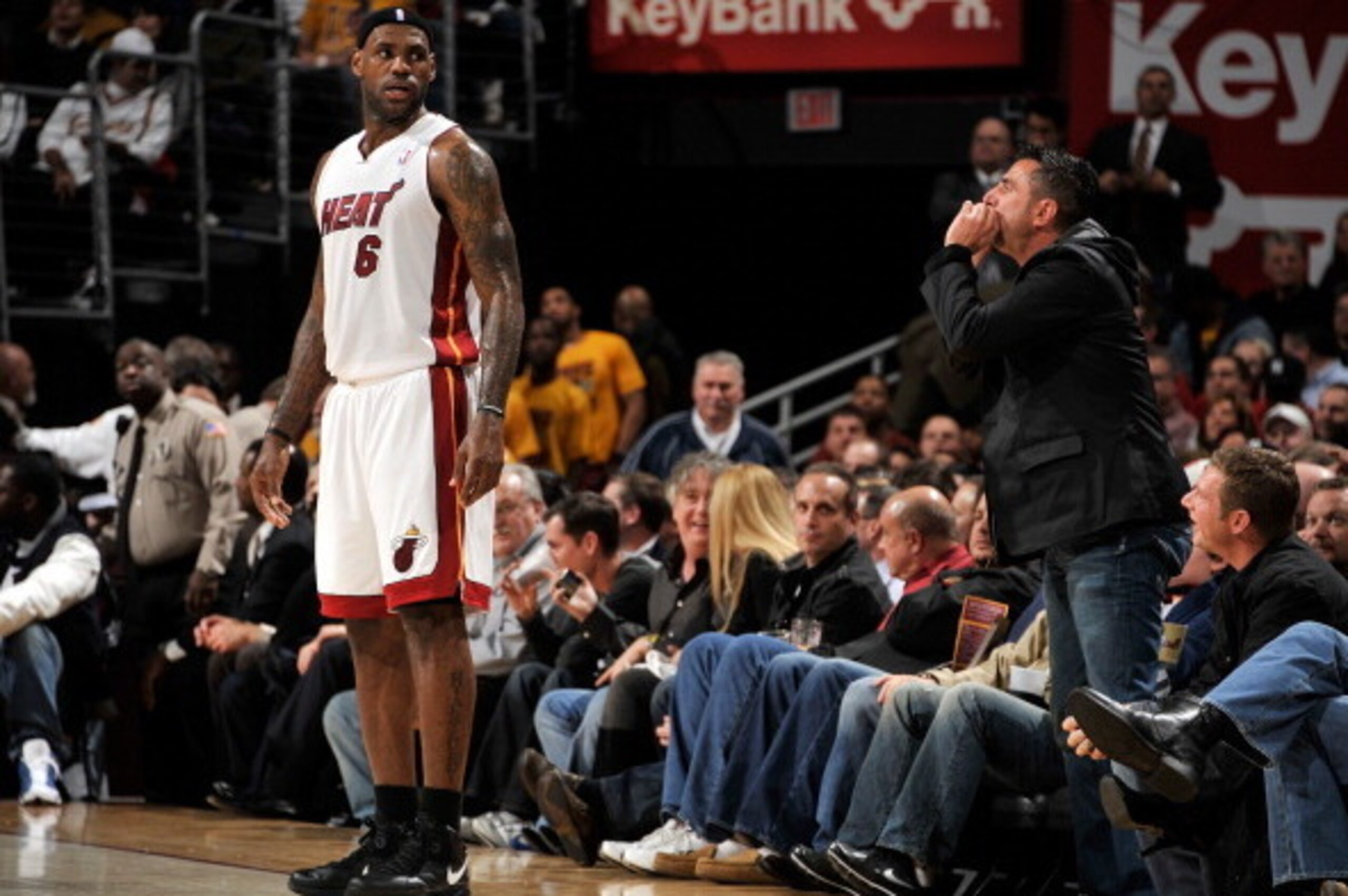 CLEVELAND, OH - DECEMBER 2:  LeBron James #6 of the Miami Heat stands on the court as fans react to his return to Cleveland during a game against the Cleveland Cavaliers at The Quicken Loans Arena on December 2, 2010 in Cleveland, Ohio. NOTE TO USER: User
