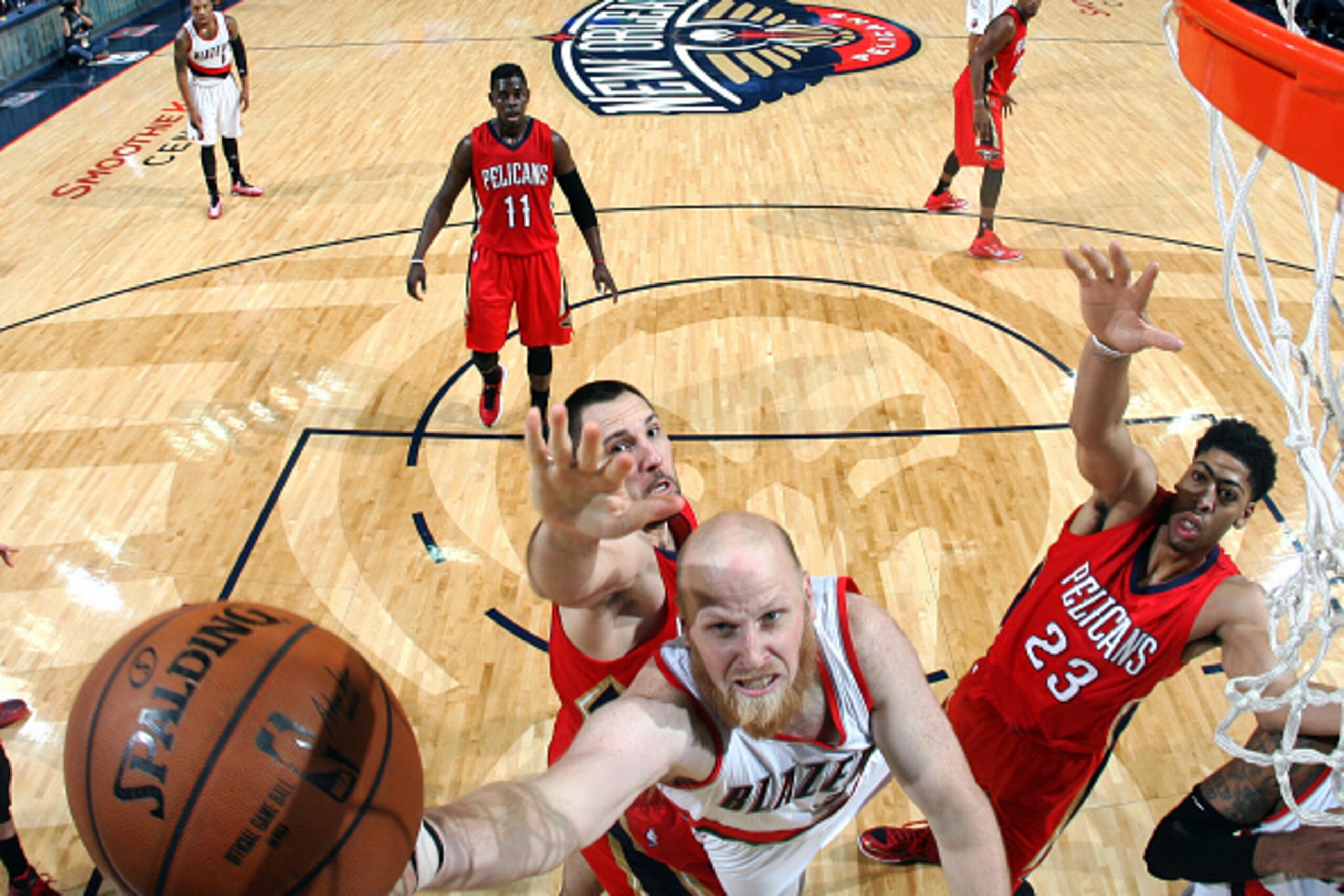 NEW ORLEANS, LA -DECEMBER 20: Chris Kaman #35 of the Portland Trail Blazers goes up for a shot against the New Orleans Pelicans on December 20, 2014 at Smoothie King Center in New Orleans, LA. NOTE TO USER: User expressly acknowledges and agrees that, by 