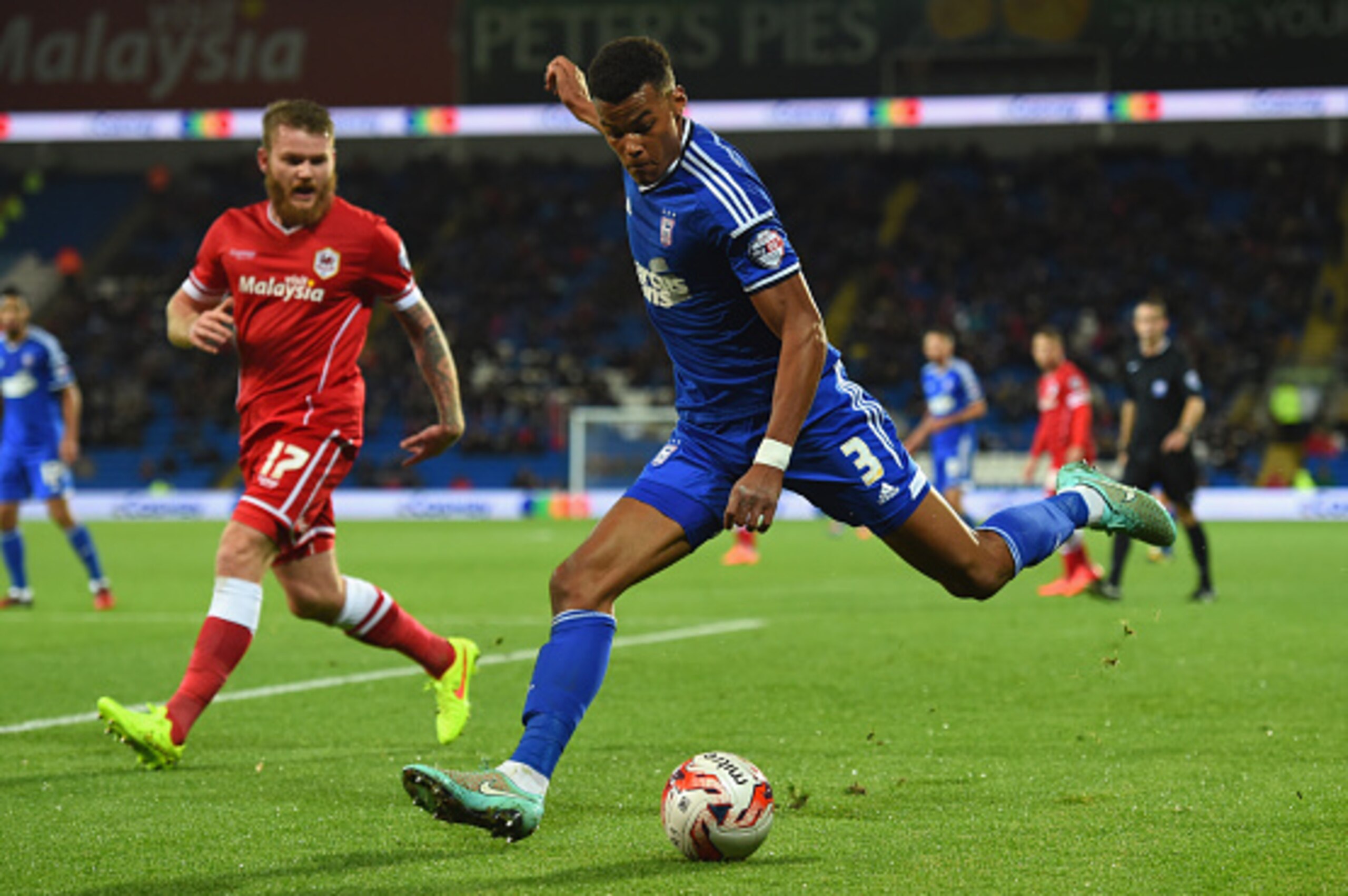 CARDIFF, WALES - OCTOBER 21:  Ipswich player Tyrone Mings in action during the Sky Bet Championship match between Cardiff City and Ipswich Town at Cardiff City Stadium on October 21, 2014 in Cardiff, Wales.  (Photo by Stu Forster/Getty Images)