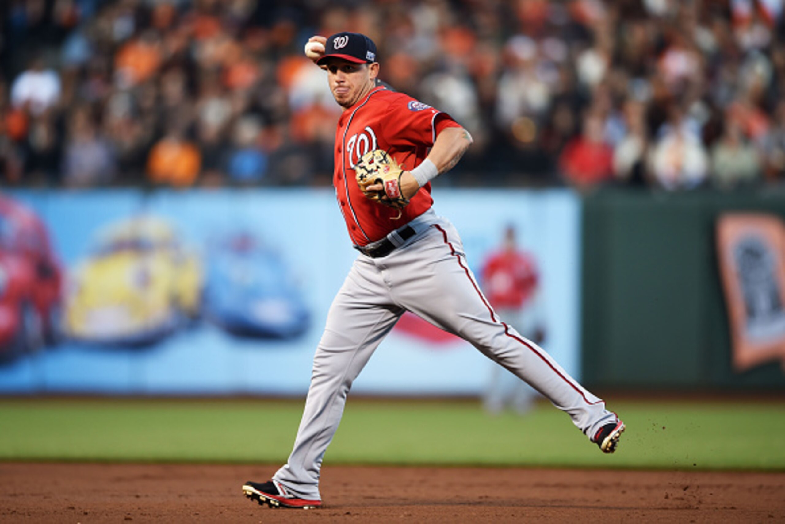 SAN FRANCISCO, CA - OCTOBER 07:  Asdrubal Cabrera #3 of the Washington Nationals fields a ball in the first inning against the San Francisco Giants during Game Four of the National League Division Series at AT&T Park on October 7, 2014 in San Francisco, C