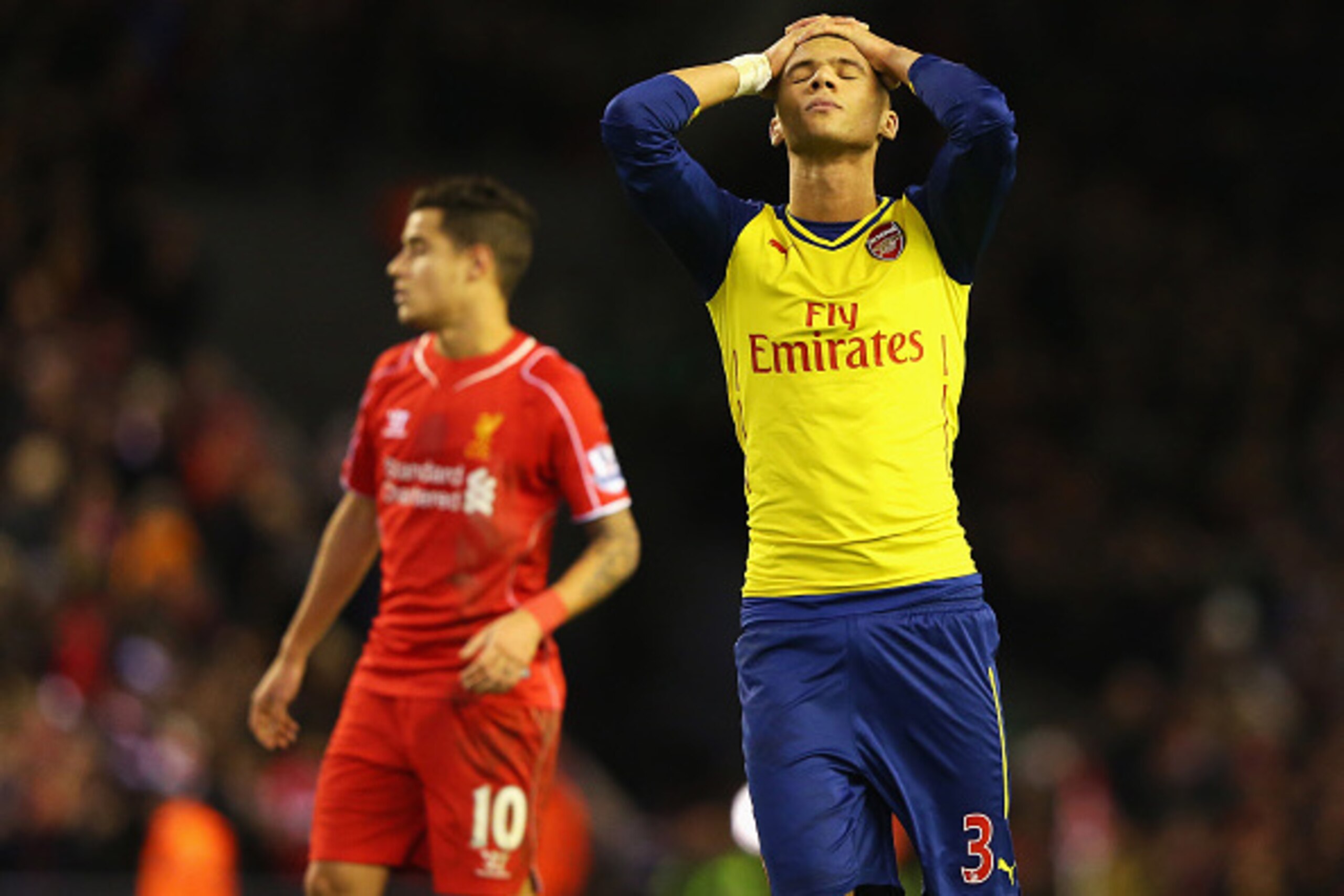 LIVERPOOL, ENGLAND - DECEMBER 21: Kieran Gibbs of Arsenal looks dejected during the Barclays Premier League match between Liverpool and Arsenal at Anfield on December 21, 2014 in Liverpool, England. (Photo by Alex Livesey/Getty Images) LIVERPOOL, ENGLAND - DECEMBER 21: Kieran Gibbs of Arsenal looks dejected during the Barclays Premier League match between Liverpool and Arsenal at Anfield on December 21, 2014 in Liverpool, England. (Photo by Alex Livesey/Getty Images)