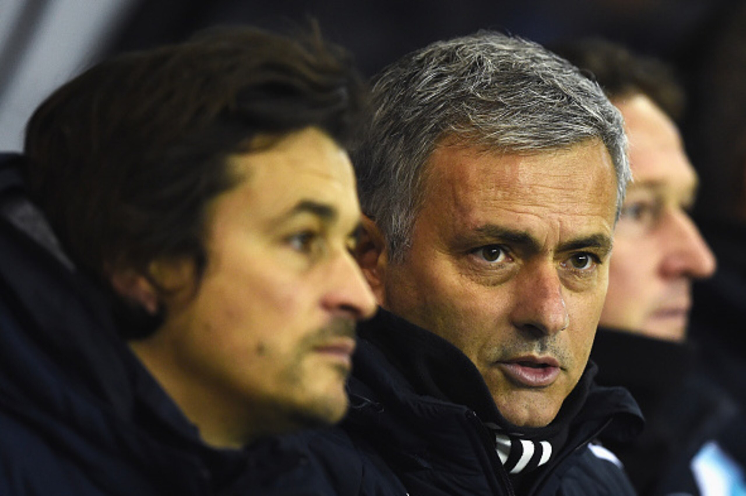 DERBY, ENGLAND - DECEMBER 16: Jose Mourinho (R), manager of Chelsea looks on during the Capital One Cup Quarter-Final match between Derby County and Chelsea at Pride Park Stadium on December 16, 2014 in Derby, England.  (Photo by Laurence Griffiths/Getty 