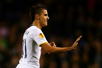 LONDON, ENGLAND - OCTOBER 23:  Erik Lamela of Spurs celebrates scoring his team's second goal during the UEFA Europa League group C match between Tottenham Hotspur FC and Asteras Tripolis FC at White Hart Lane on October 23, 2014 in London, United Kingdom