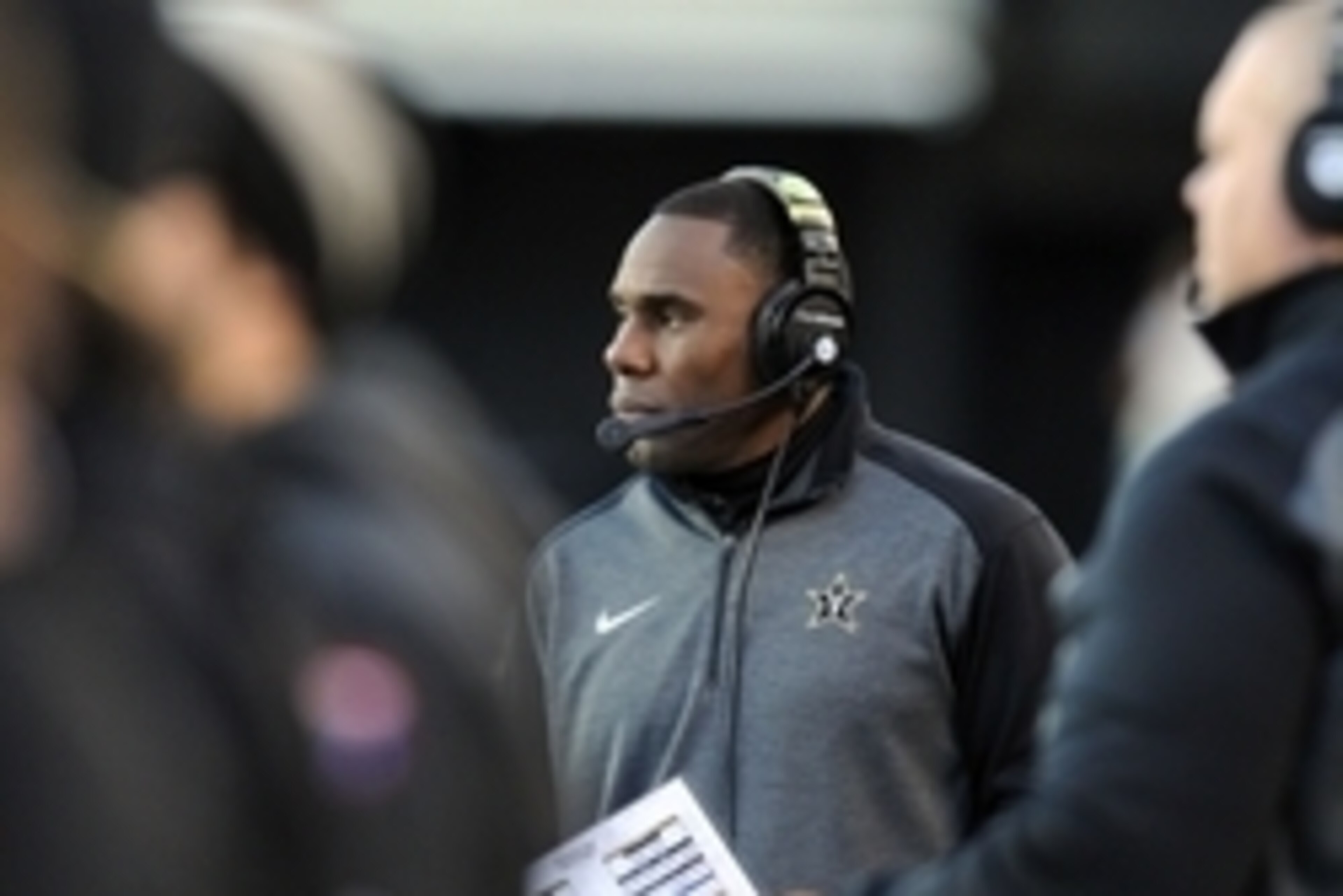 Nov 29, 2014; Nashville, TN, USA; Vanderbilt Commodores head coach Derek Mason during the first half against the Tennessee Volunteers at Vanderbilt Stadium. Mandatory Credit: Christopher Hanewinckel-USA TODAY Sports